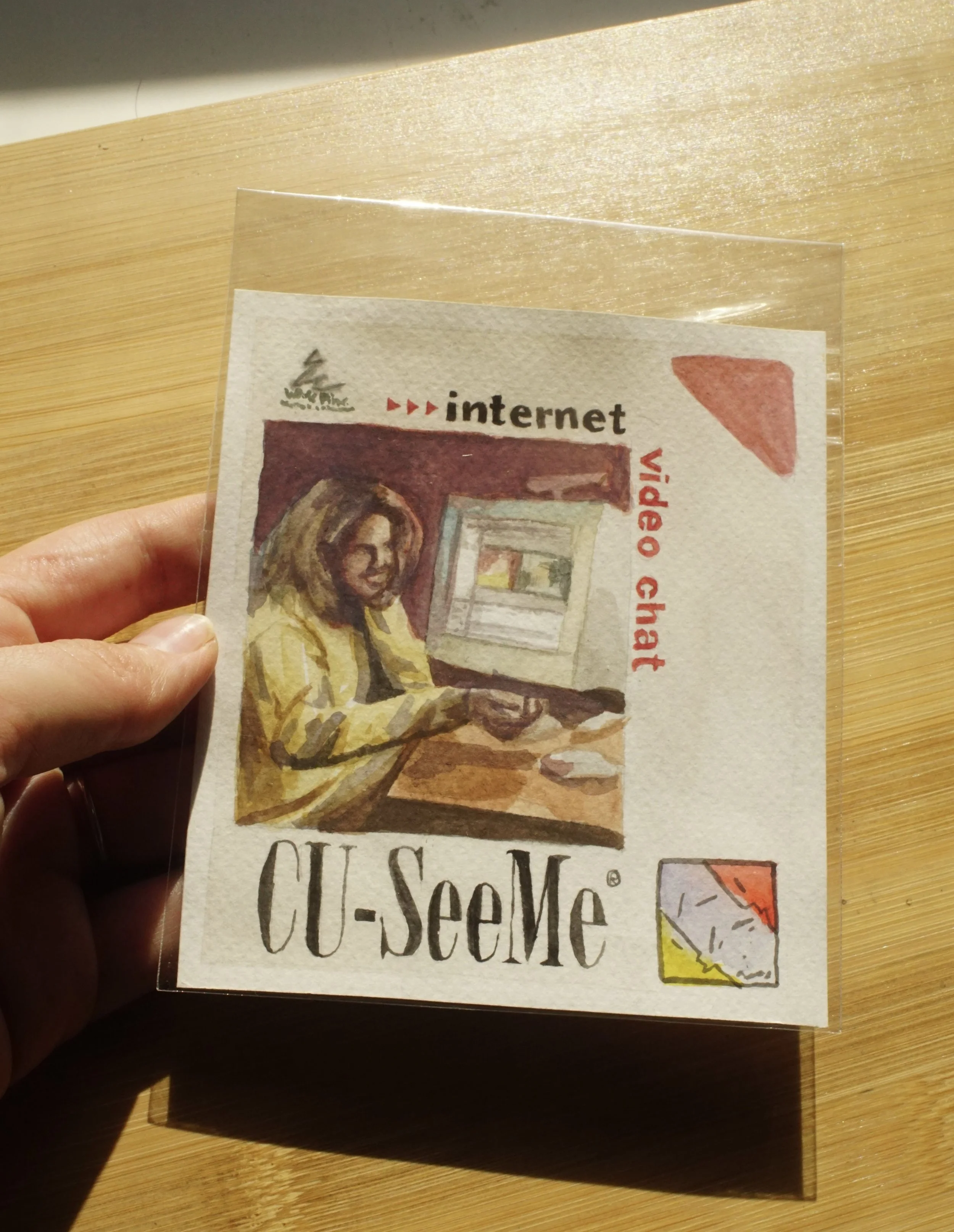 Videochat See U See Me 4"x 4.5" original painting