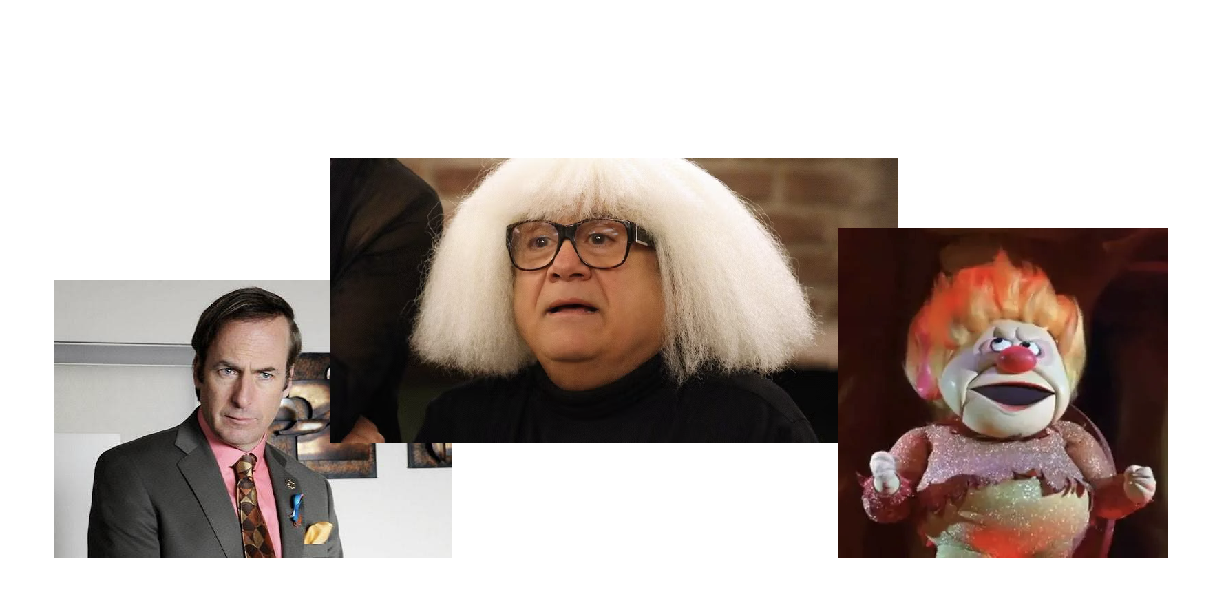 a collage image of Saul Goodman from Breaking Bad was put in a blender with Frank as the art critic from Always Sunny and the old Rankin and Bass Heat Miser.