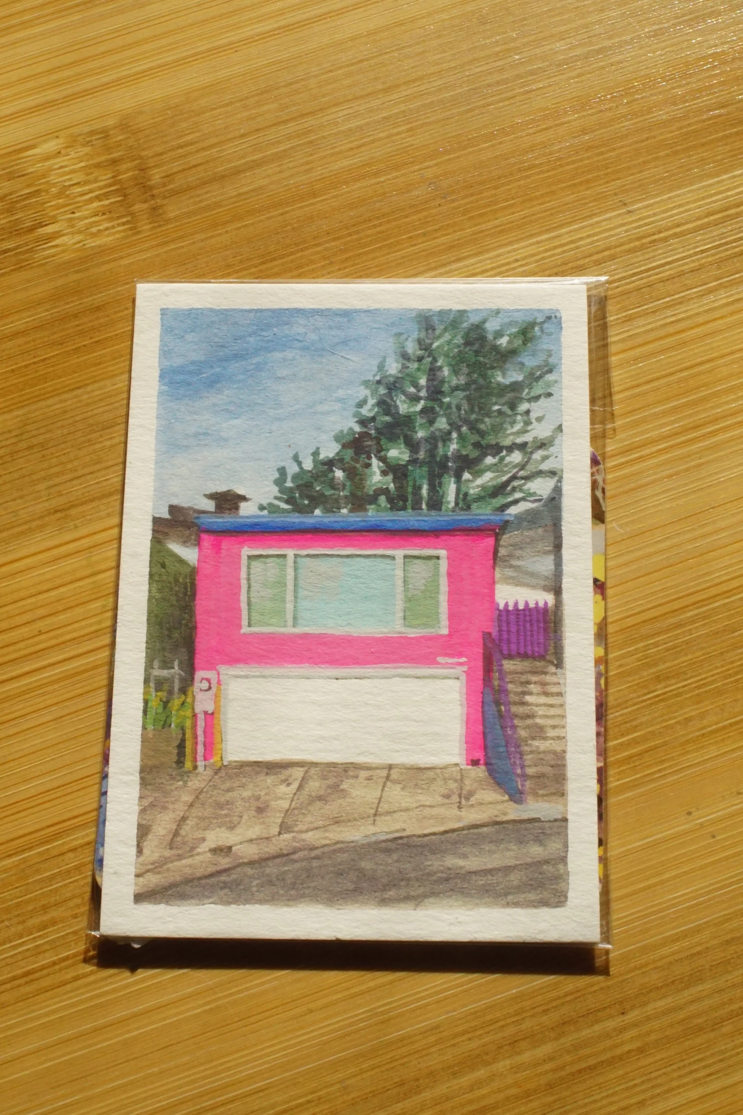 Pink House 2.5” x 3.5” tiny original painting
