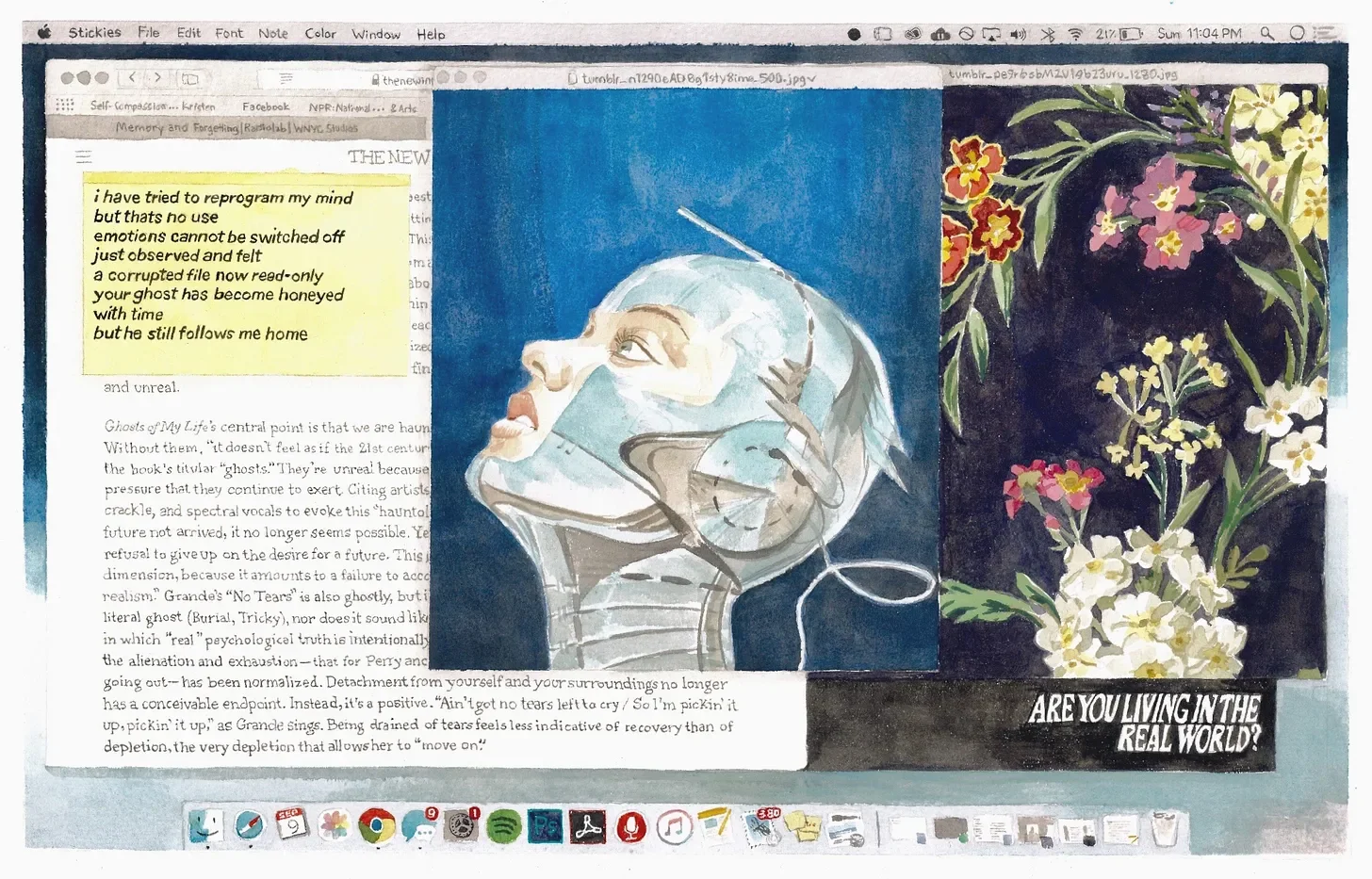 an old watercolor painting on paper from 2019 “Screen Shot 2018-09-09 at 11.04.48 PM” 14” x 9”