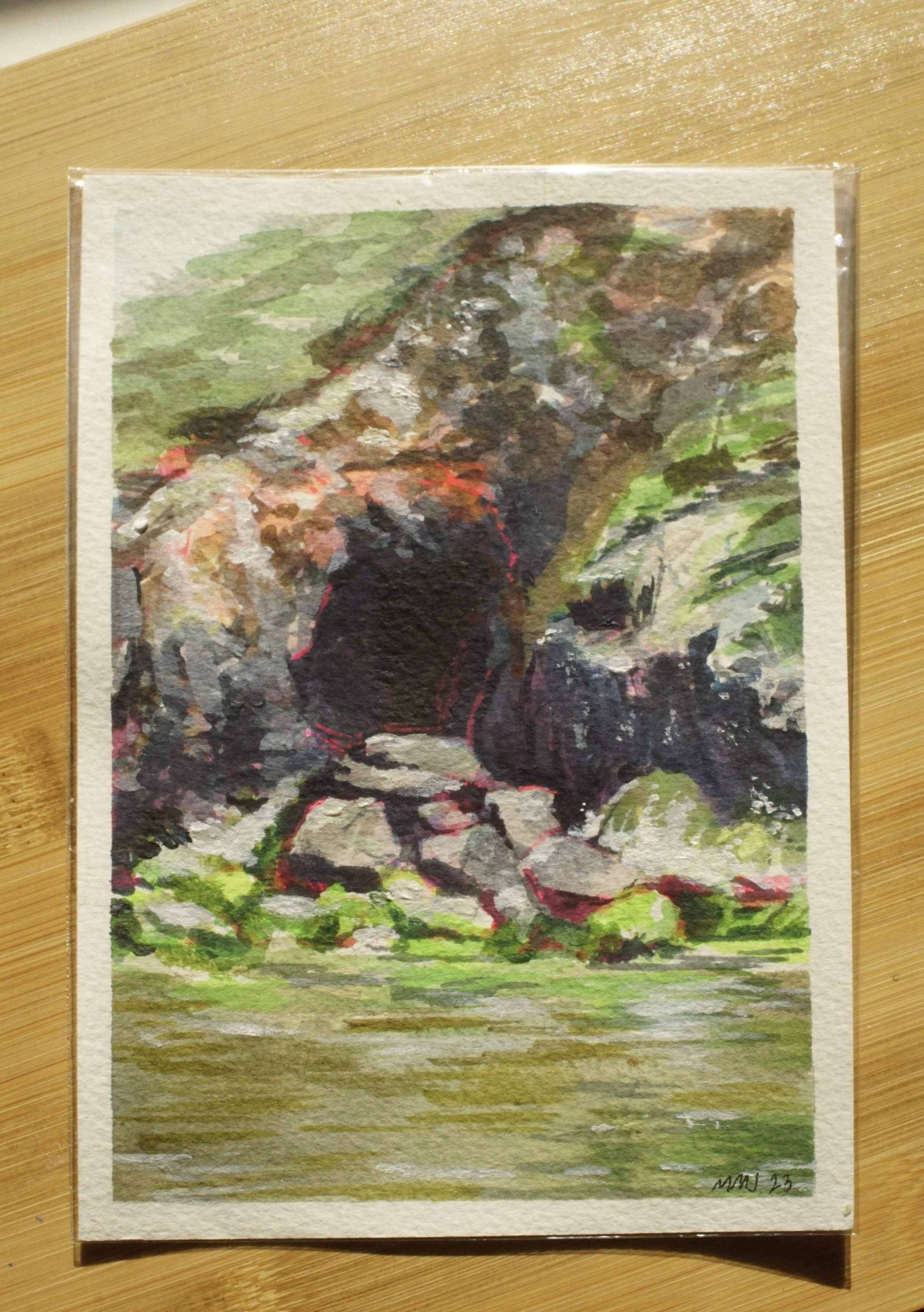 Mendocino Cave 4.75" x 7" original painting