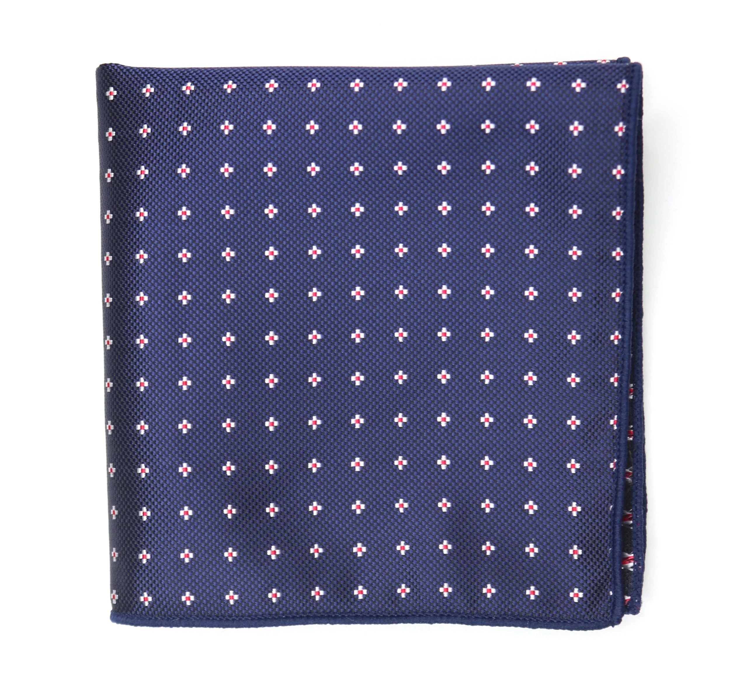 Blue Pocket Square w/ White and Red Dots