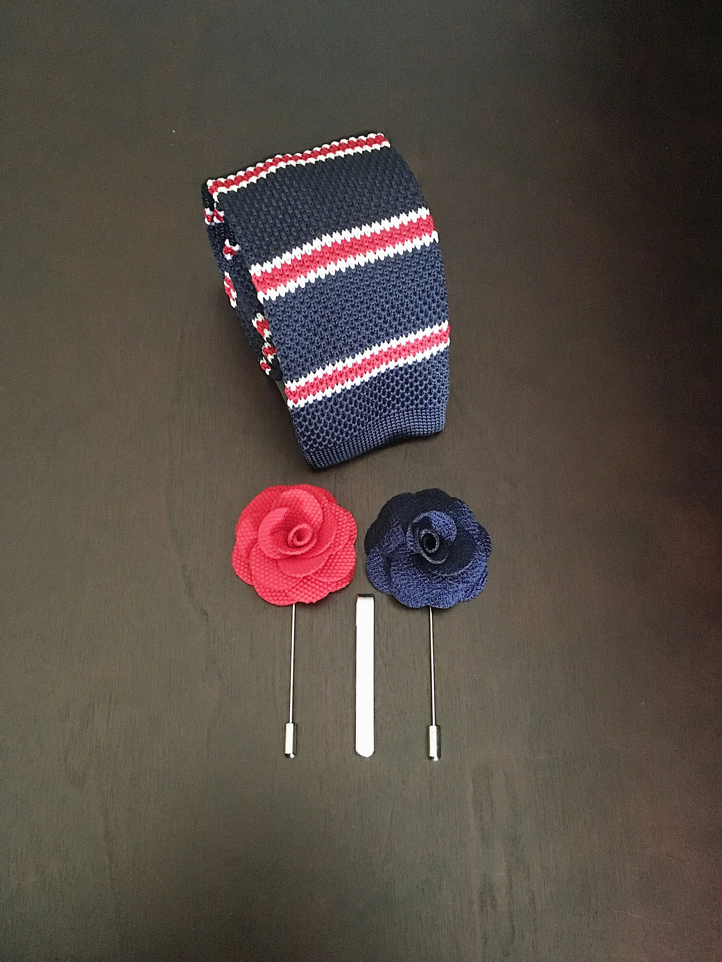 Blue w/ Red &amp; White Stripes Tie Combo