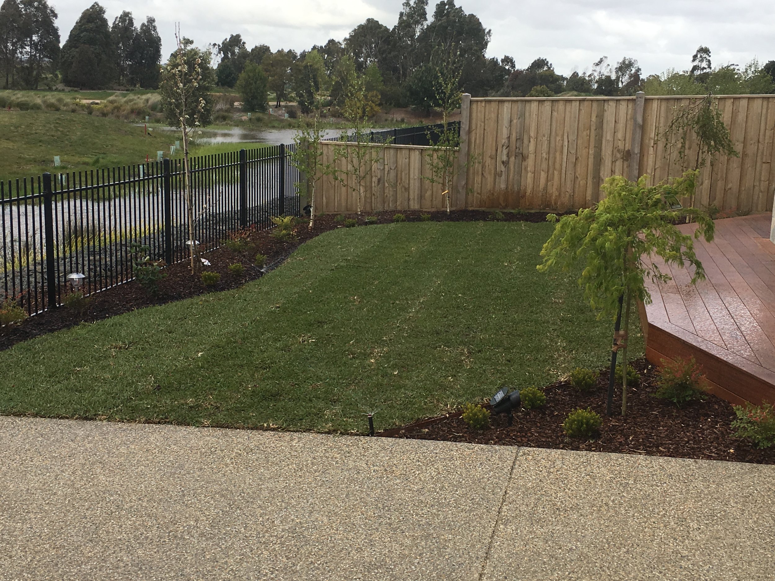 Instant turf, garden bed, deck and exposed aggregate