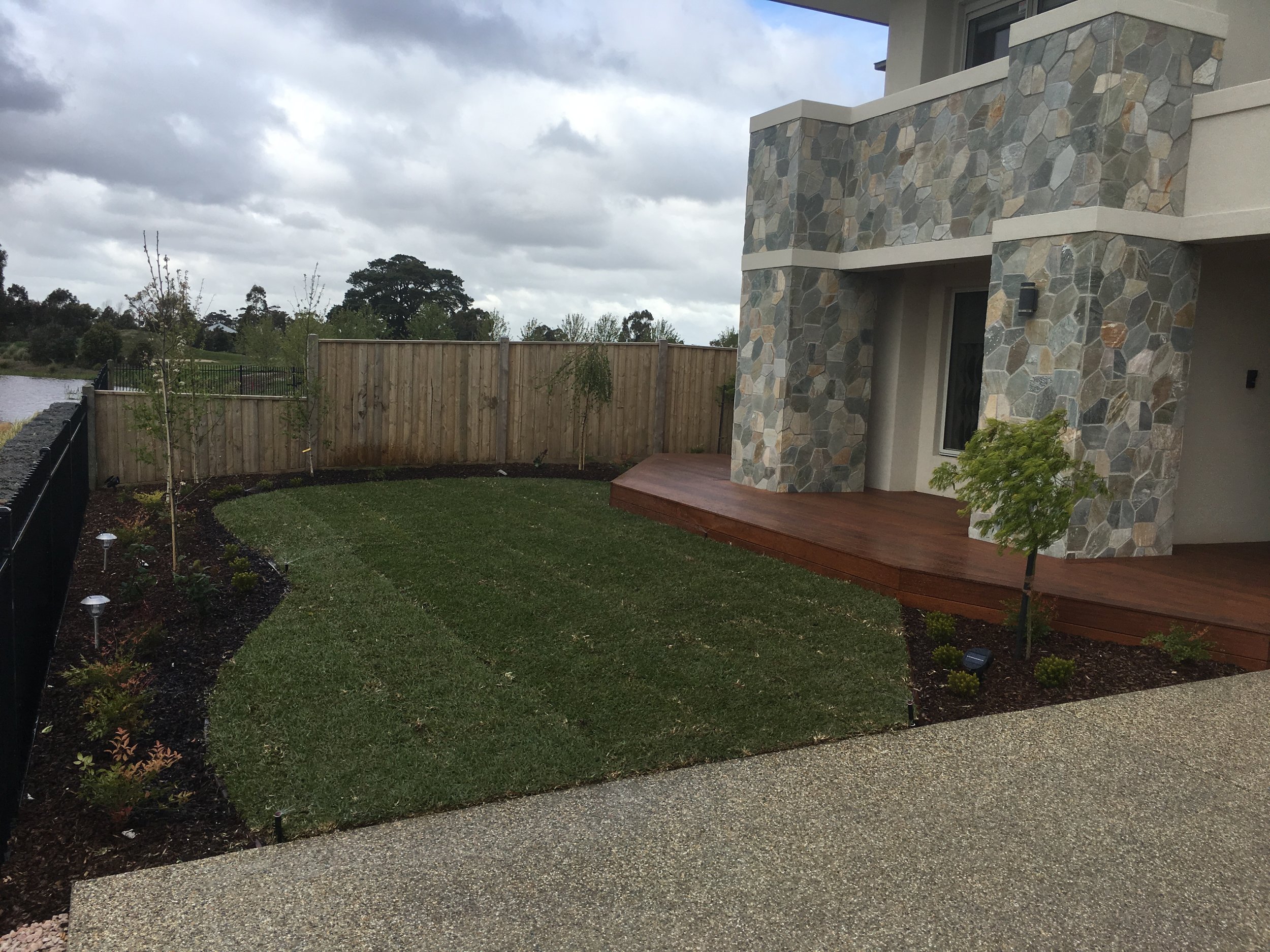 Instant turf, garden bed, deck and exposed aggregate