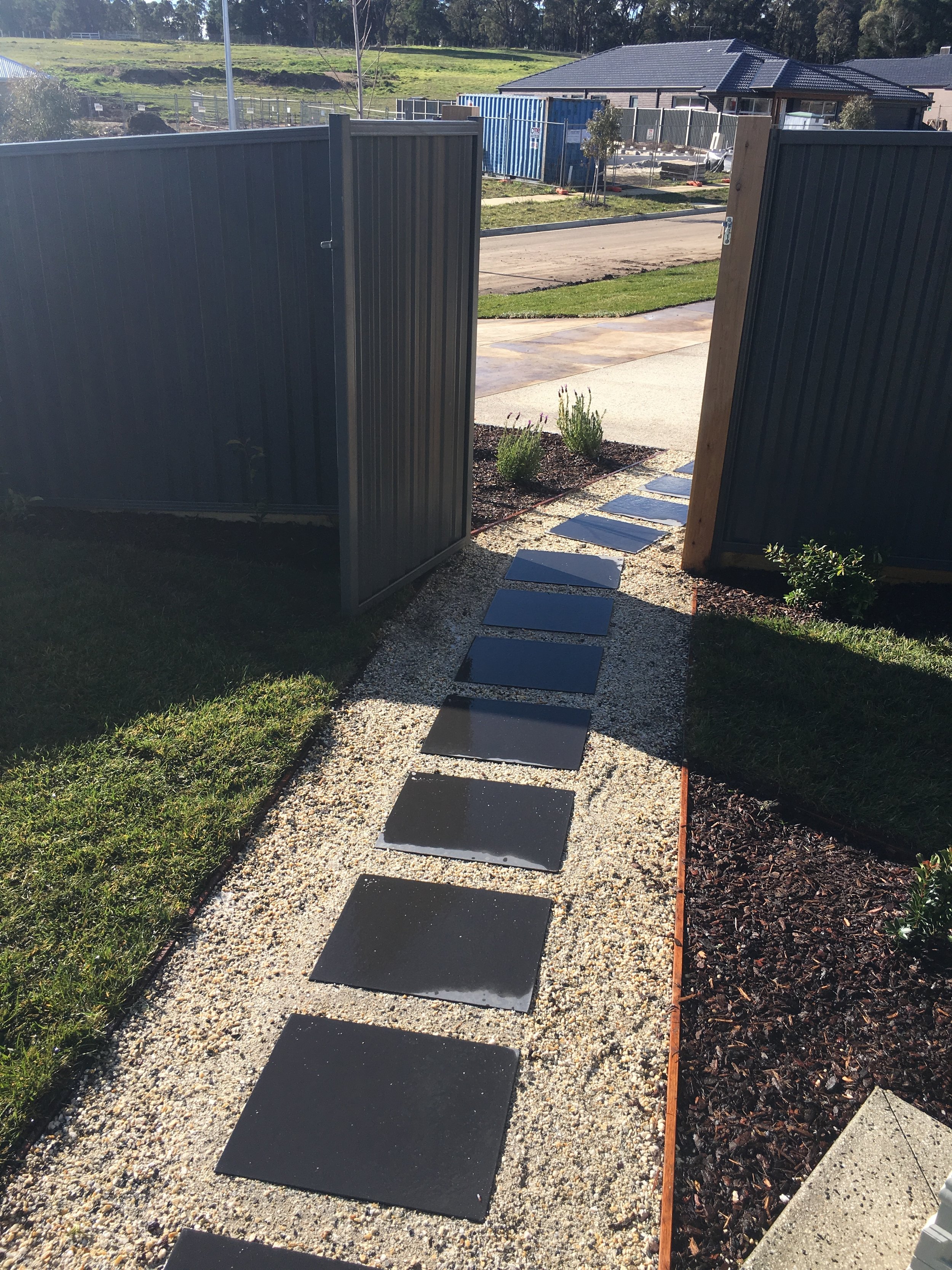 Stepping pavers with pebble infill