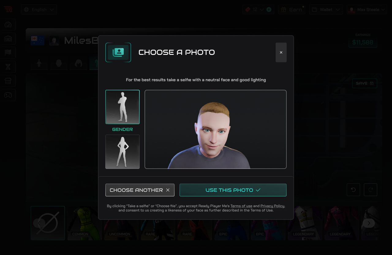 Upload or select a photo to help shape your new profile. All features and integrations from the 3rd part Ready Player Me.