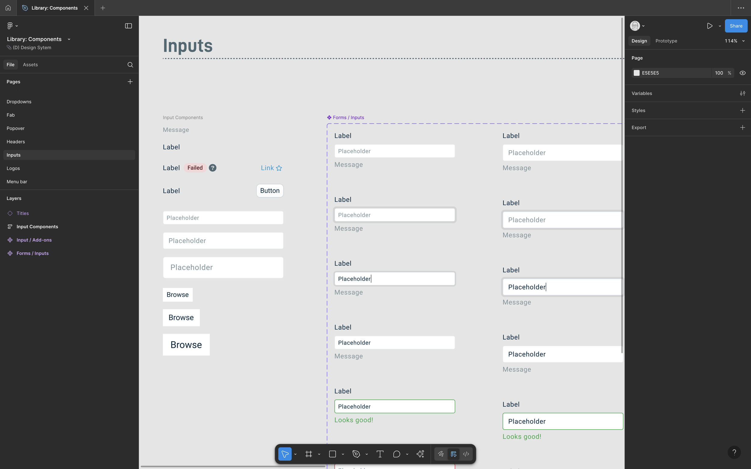 Design System specification for Datto Commerce Input Fields, illustrating Default, Error (red), and Success (green) states for consistent data entry and form validation within the IT commerce platform.