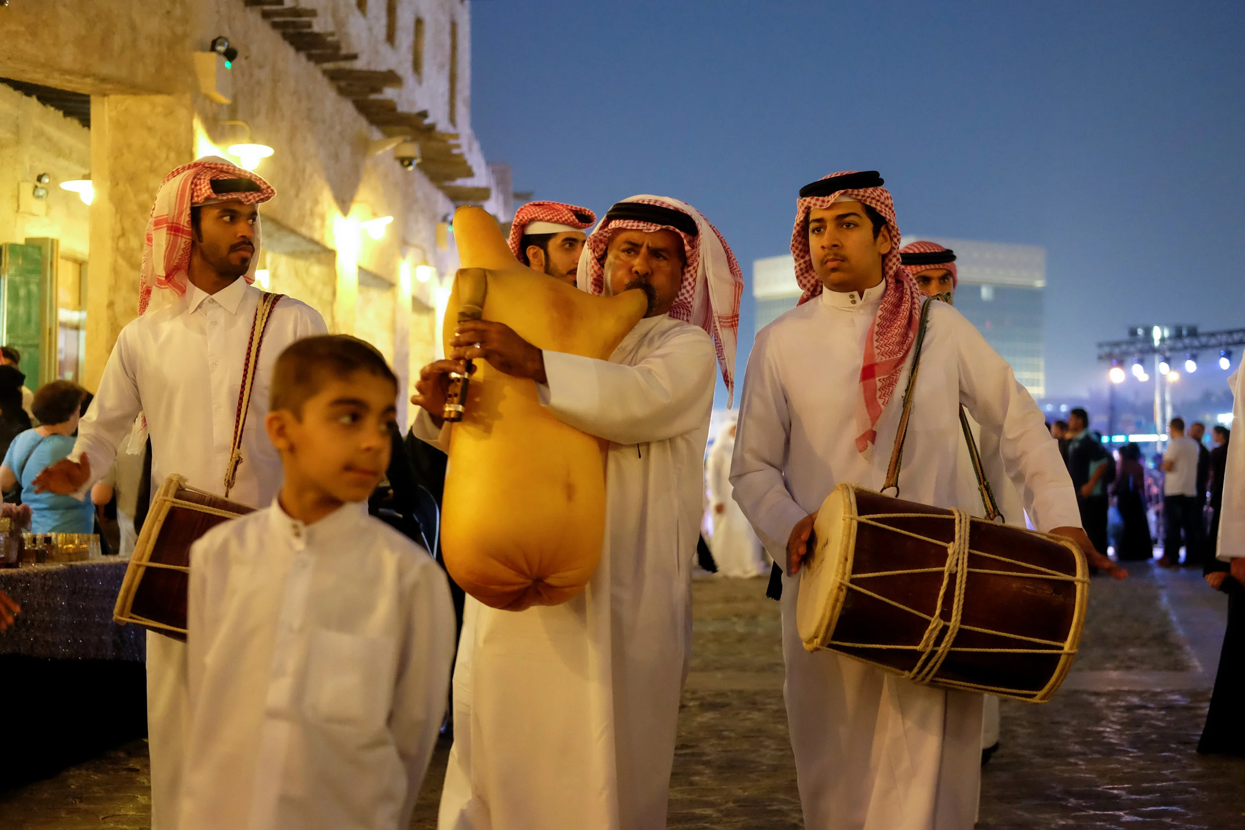 A Qatari band serenade Souq Waqif, Doha on a Friday night.