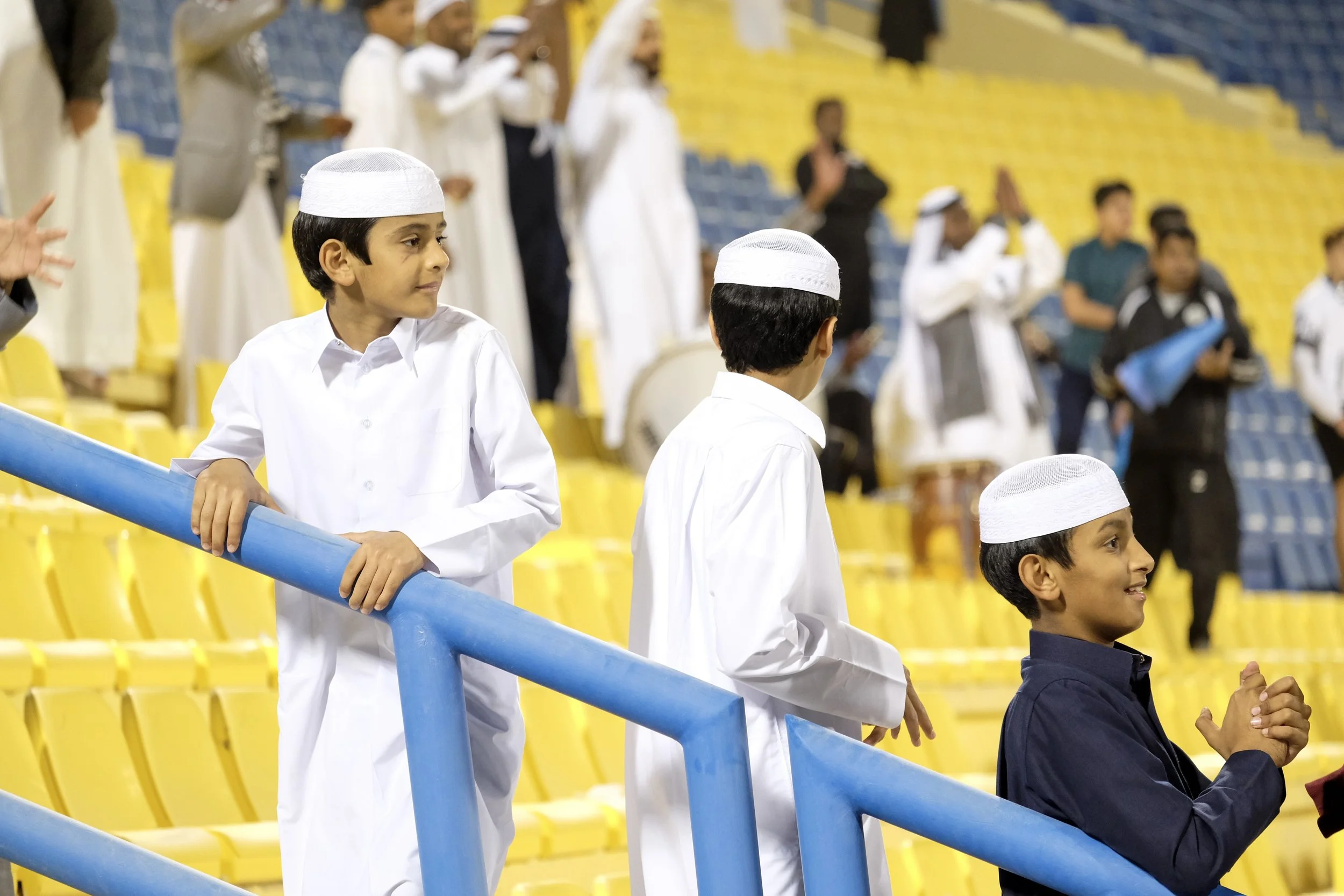 Young Qatari supporters await their heroes at the end of Al Gharafa 0 - 4 Al Sadd at the Thani Bin Jassim Stadium.