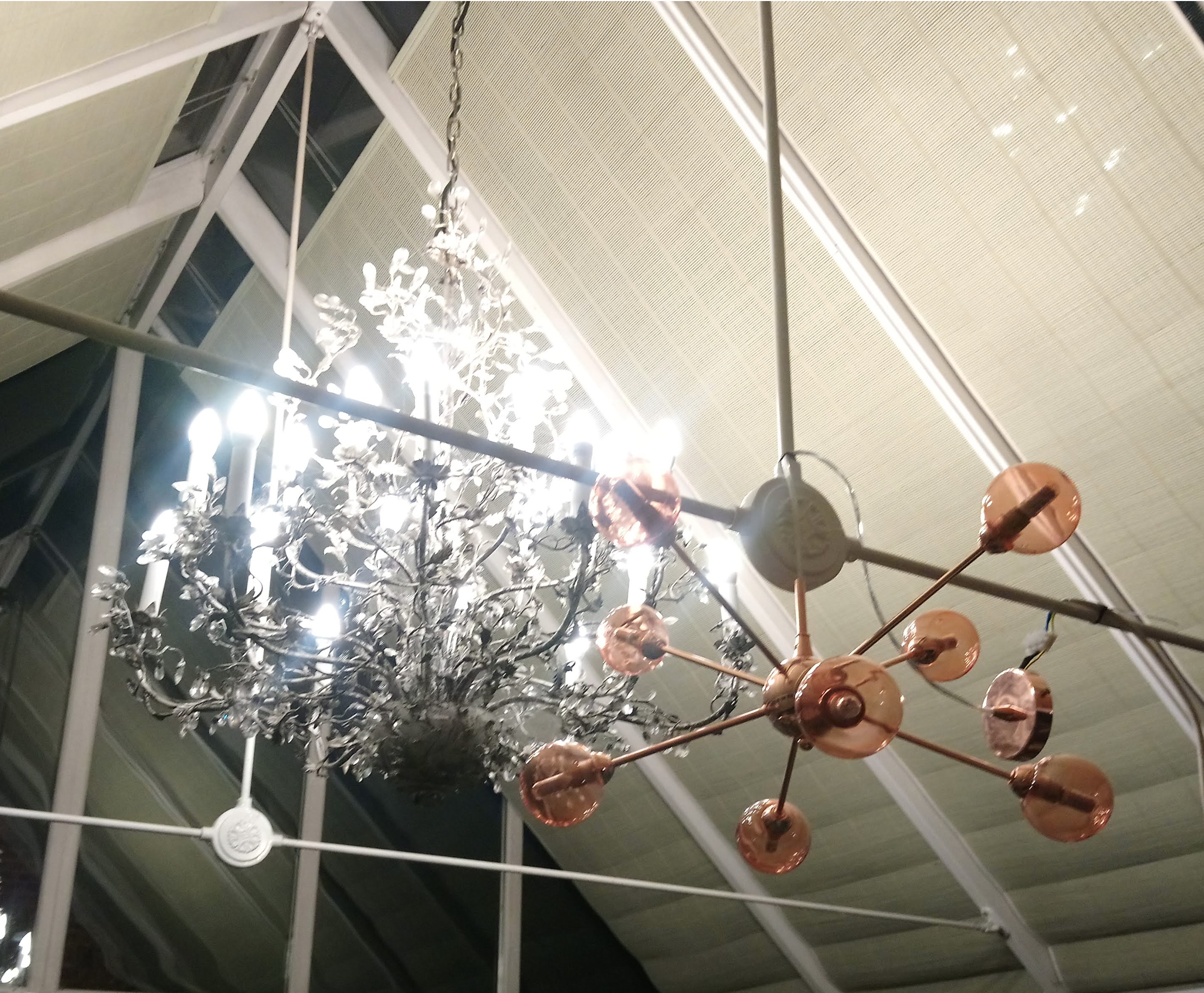 Three of these copper delights will replace this old chandelier.