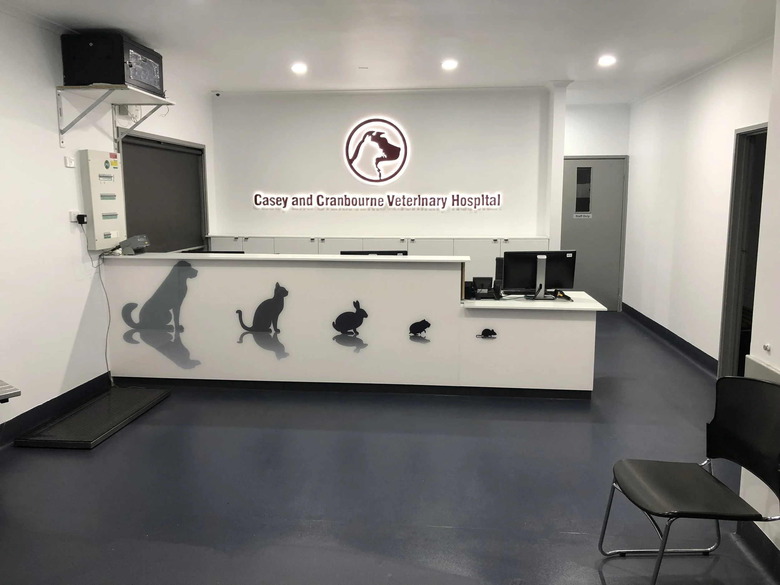 Reception desk front printed panel