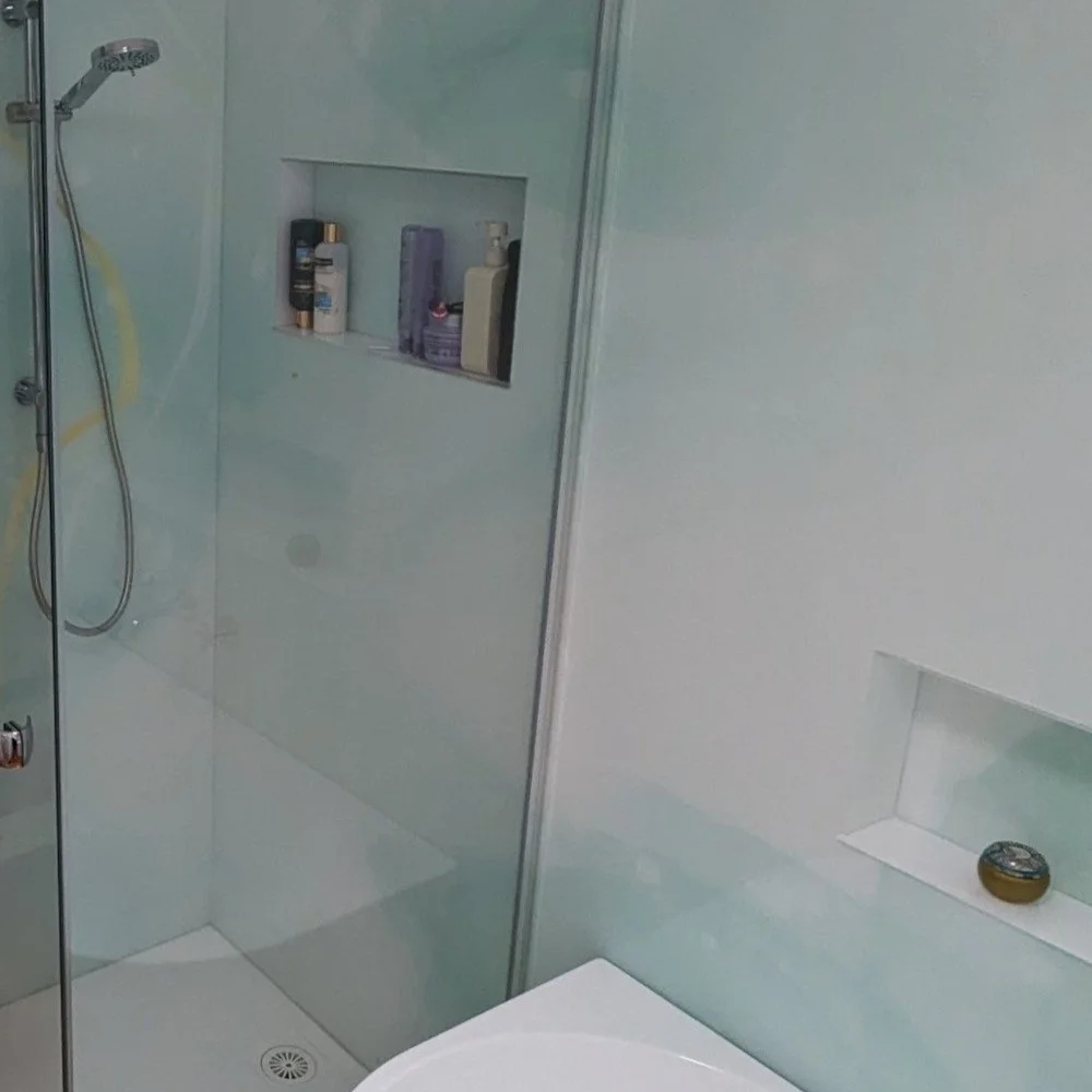 Marble printed acrylic splashback - dreamy blue green marble effect