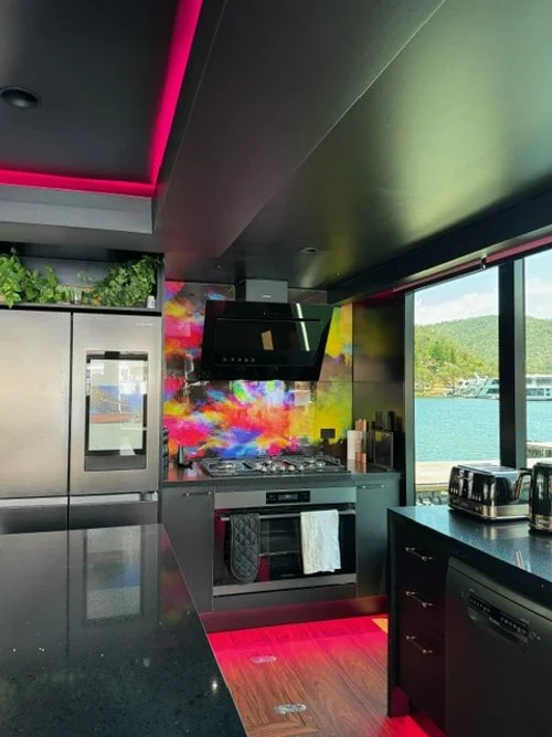 Houseboat printed glass kitchen splashback