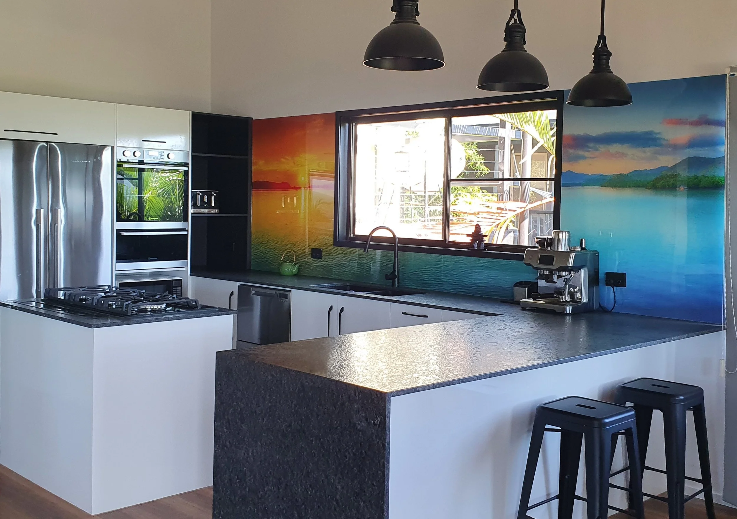 Printed Kitchen Splashback - tropical beach sunset view