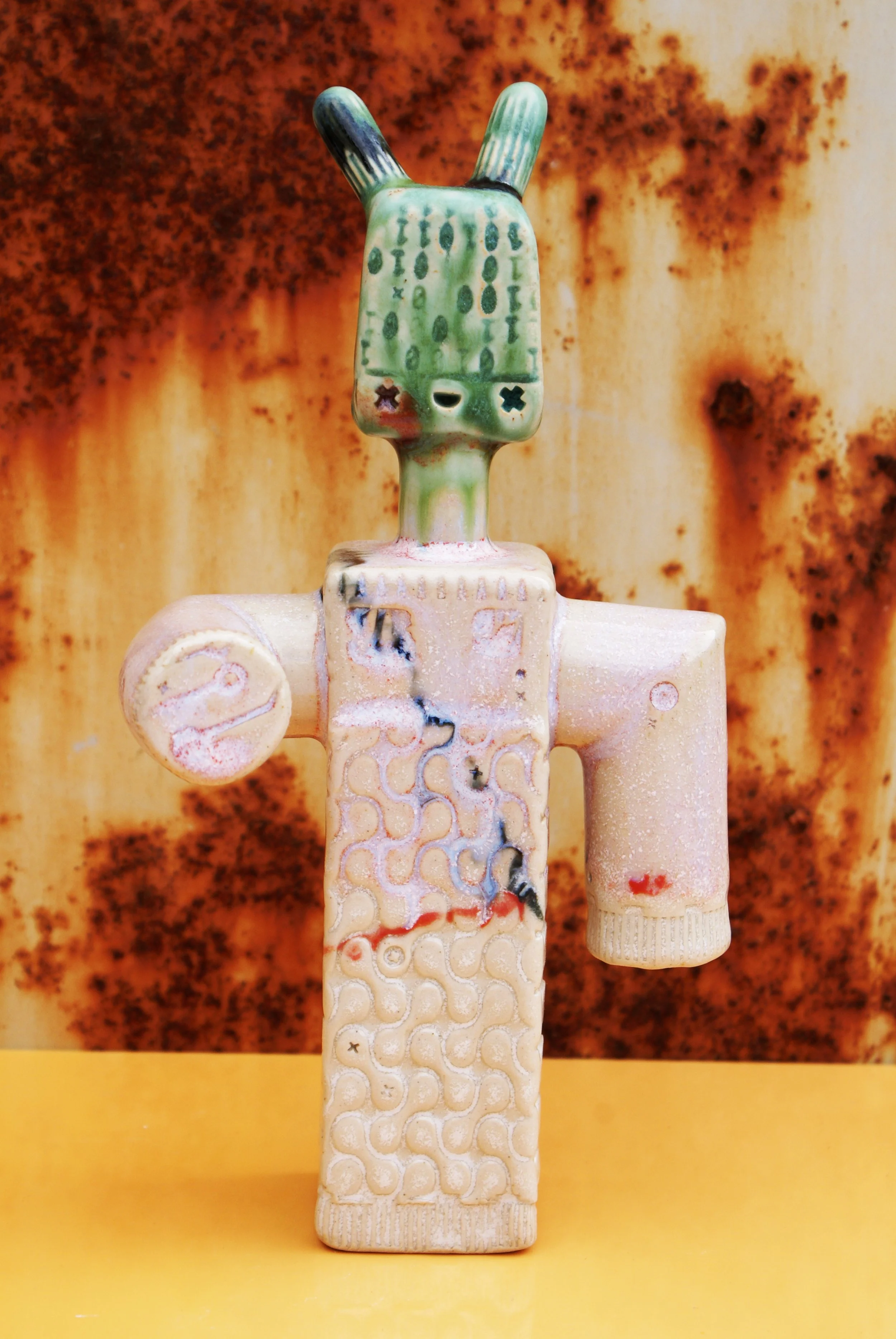 Minibot with arms and head - Green pink and white