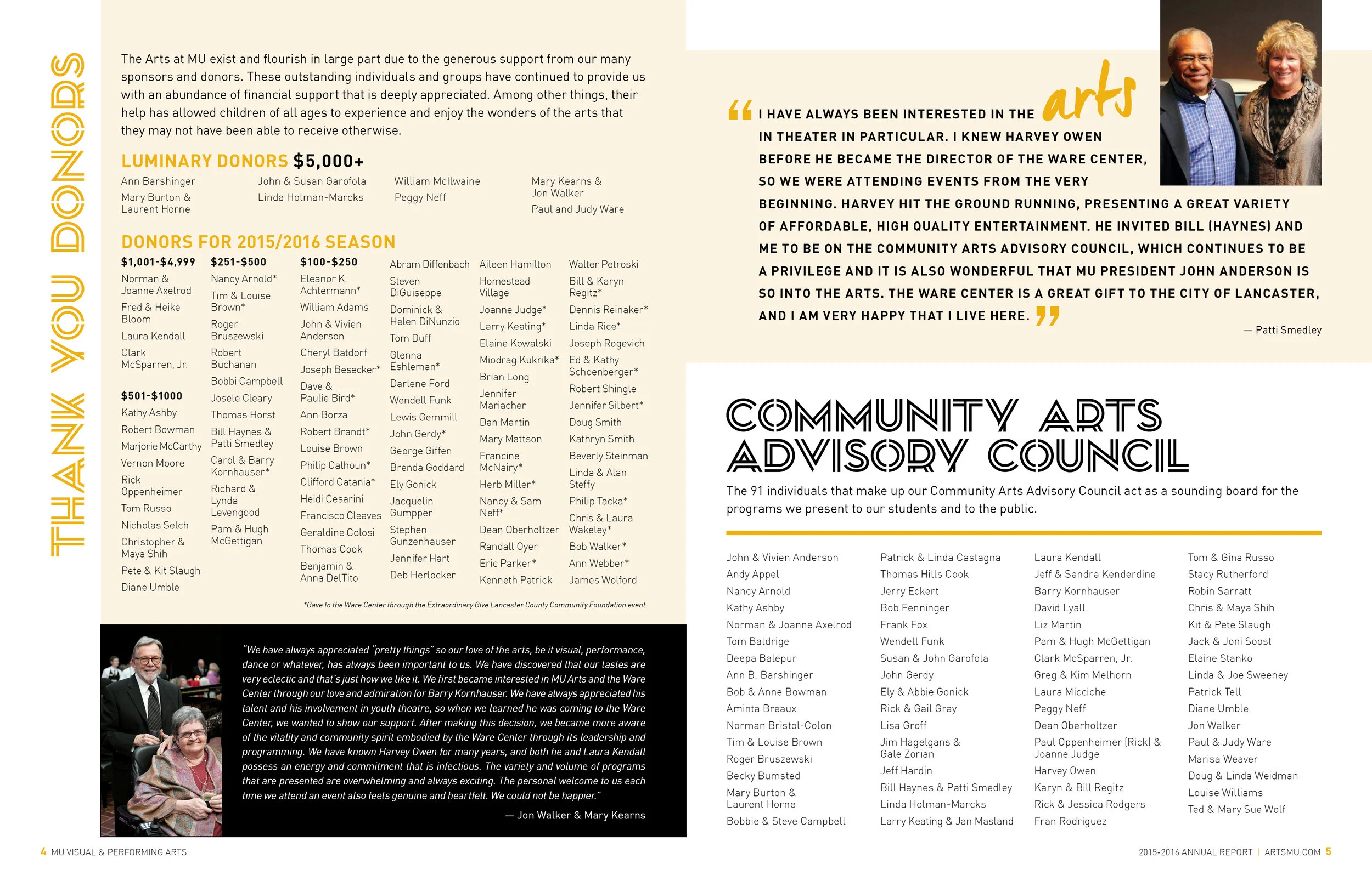 2015/2016 Millersville University Office of Visual and Performing Arts Annual Report - Thank you!