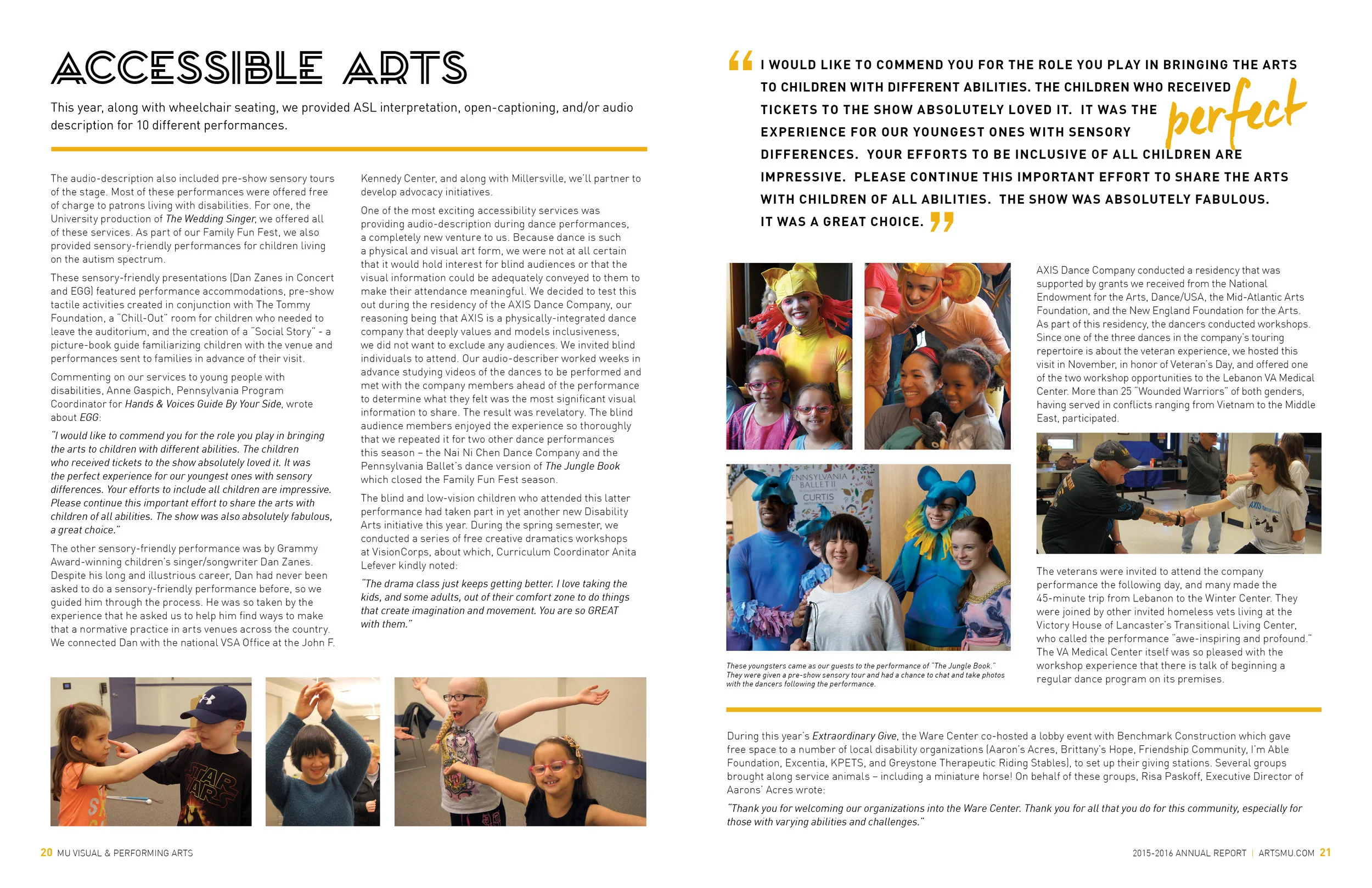 2015/2016 Millersville University Office of Visual and Performing Arts Annual Report - Accessible Arts