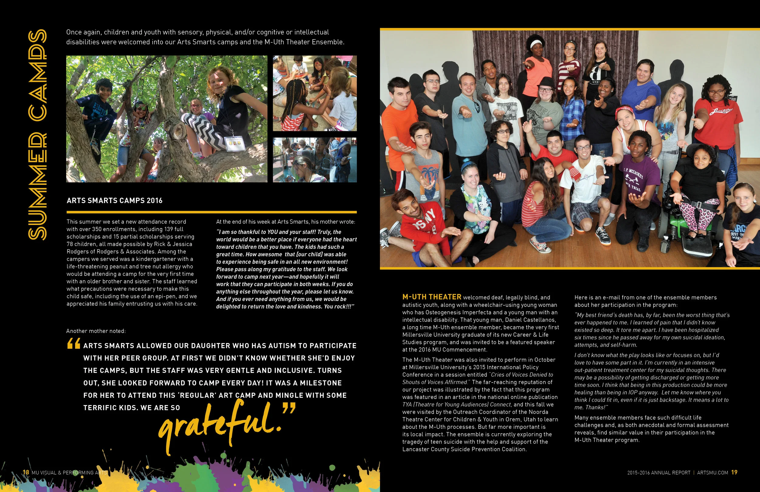 2015/2016 Millersville University Office of Visual and Performing Arts Annual Report - Summer Camps