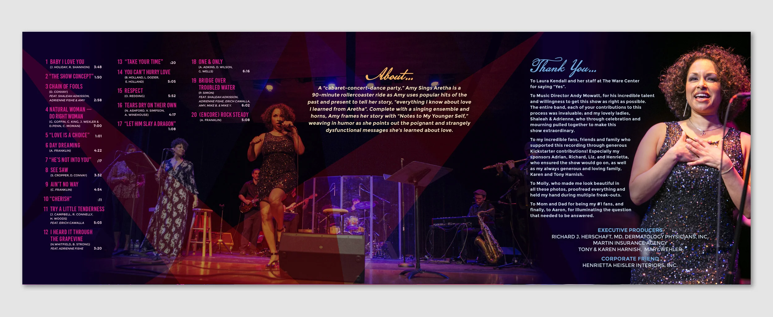 Amy Sings Aretha album booklet design - inside