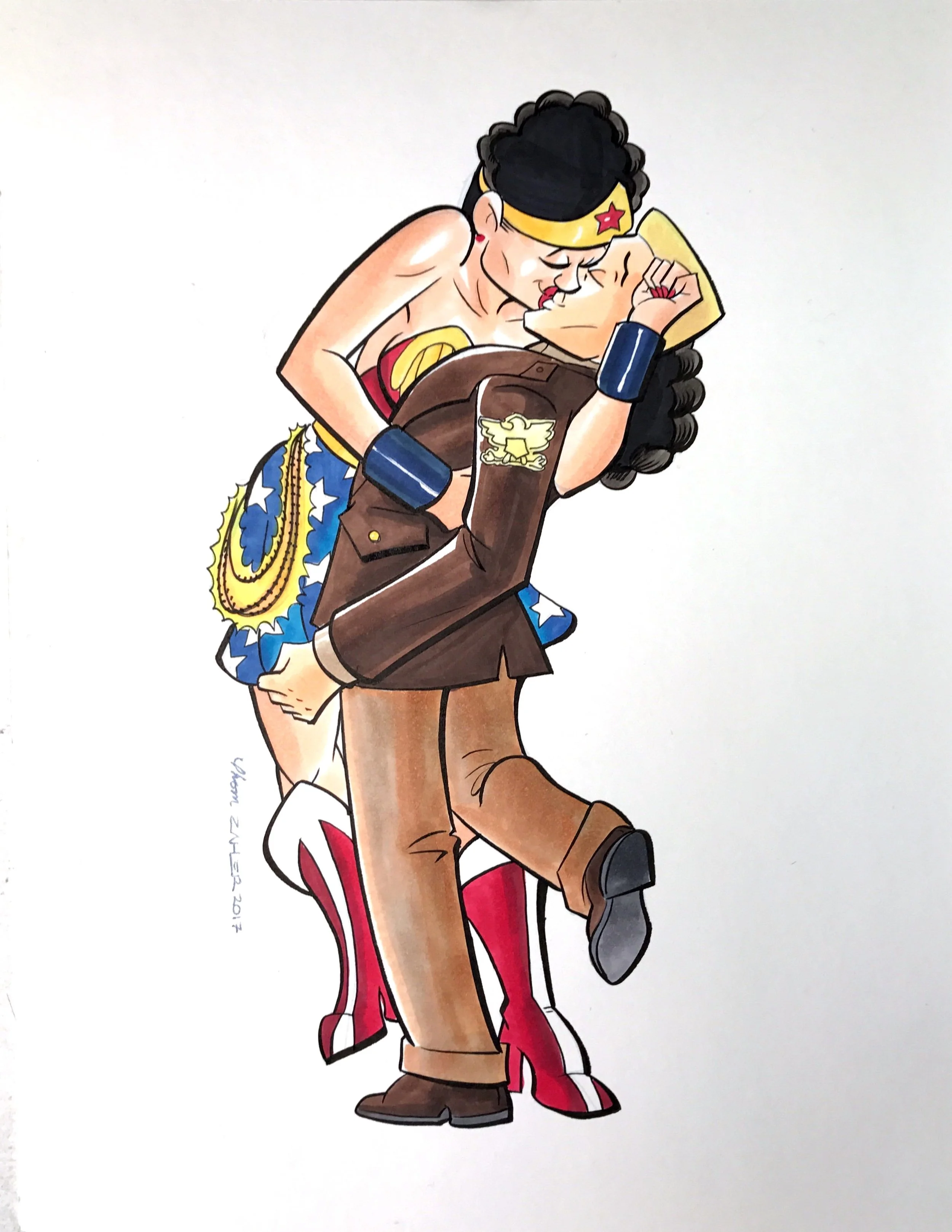 Wonder Woman and Steve Trevor Valentine Art