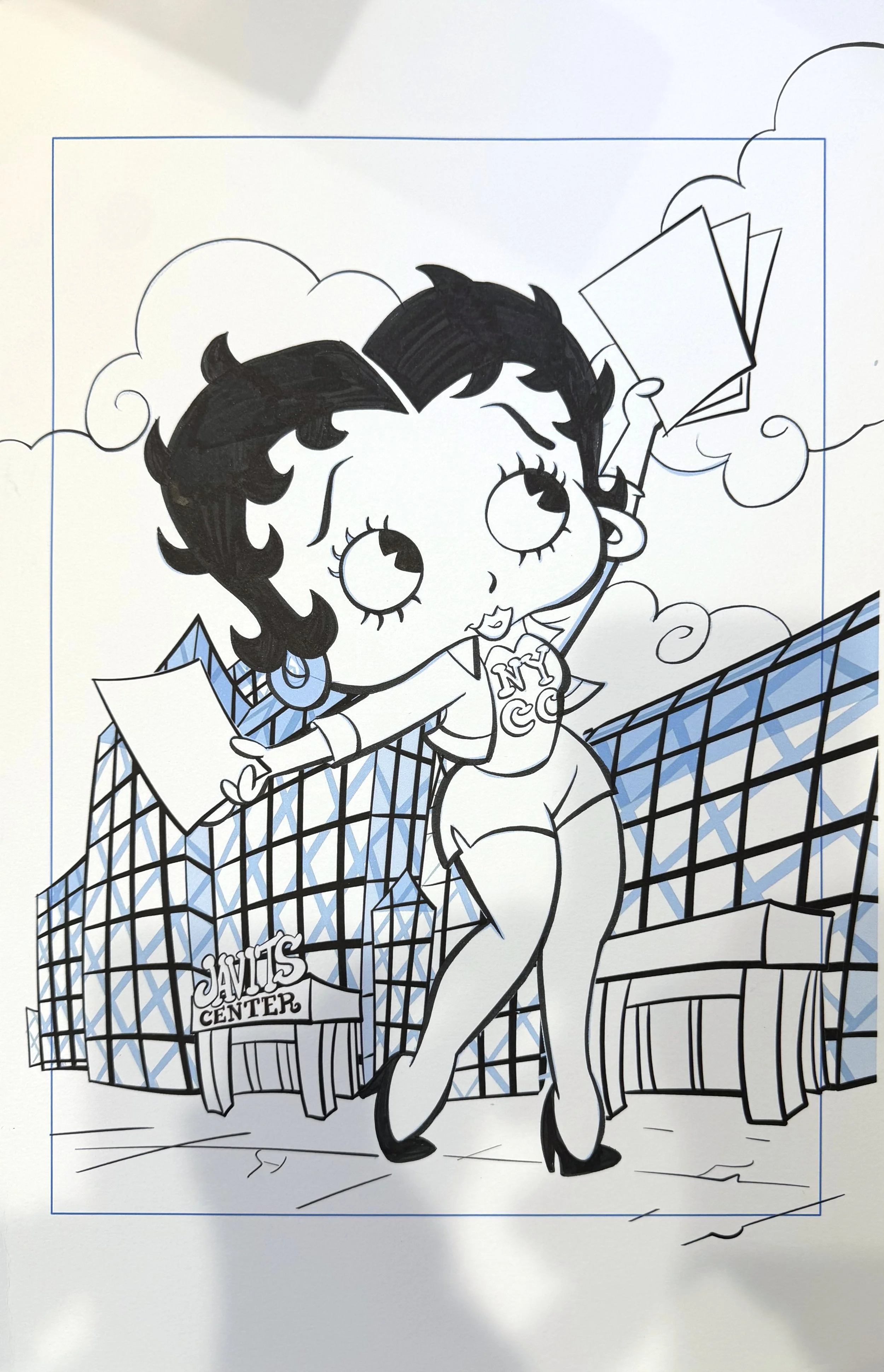 Thom Zahler 11x17 brush and ink original art of Betty Boop in front of the Javits Center for New York Comic Con 2026
