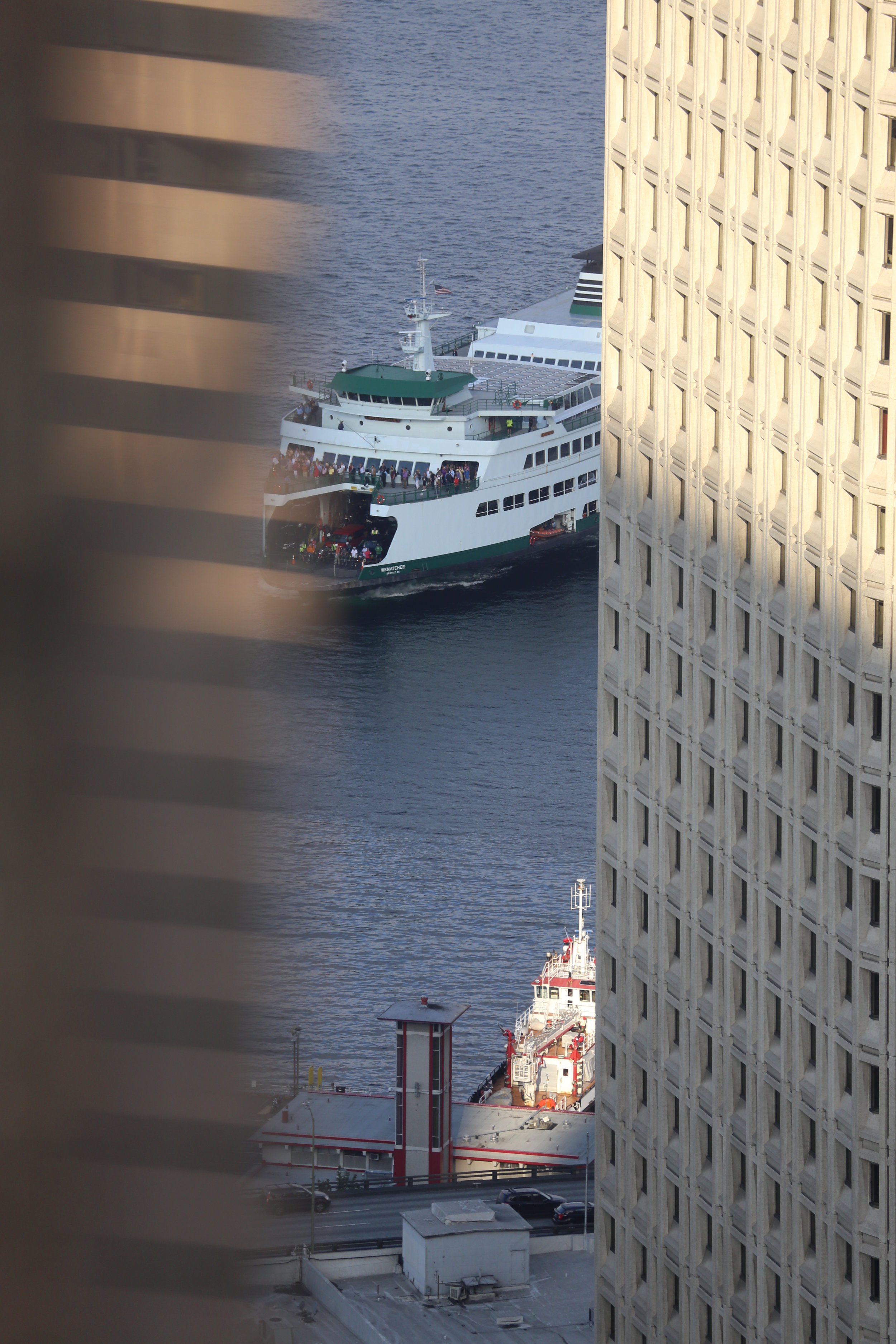 Ferry, Building Reflection.  Seattle