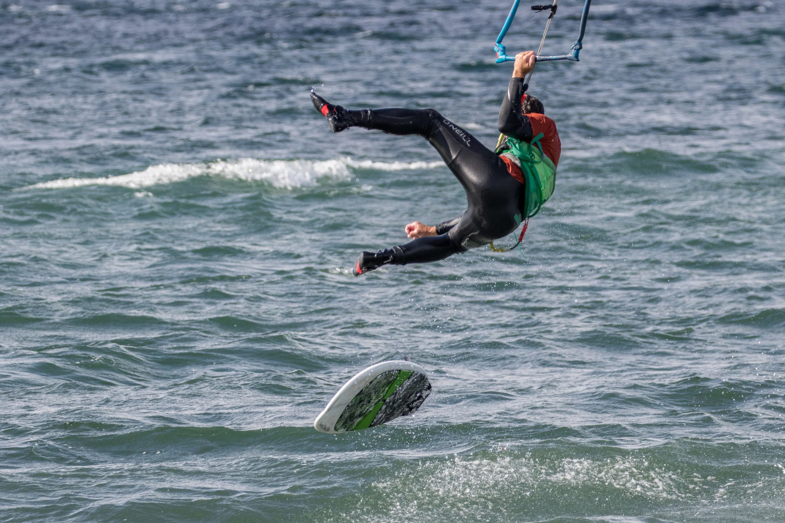 Kiteboarder with Dropped Board. Edmonds, WA