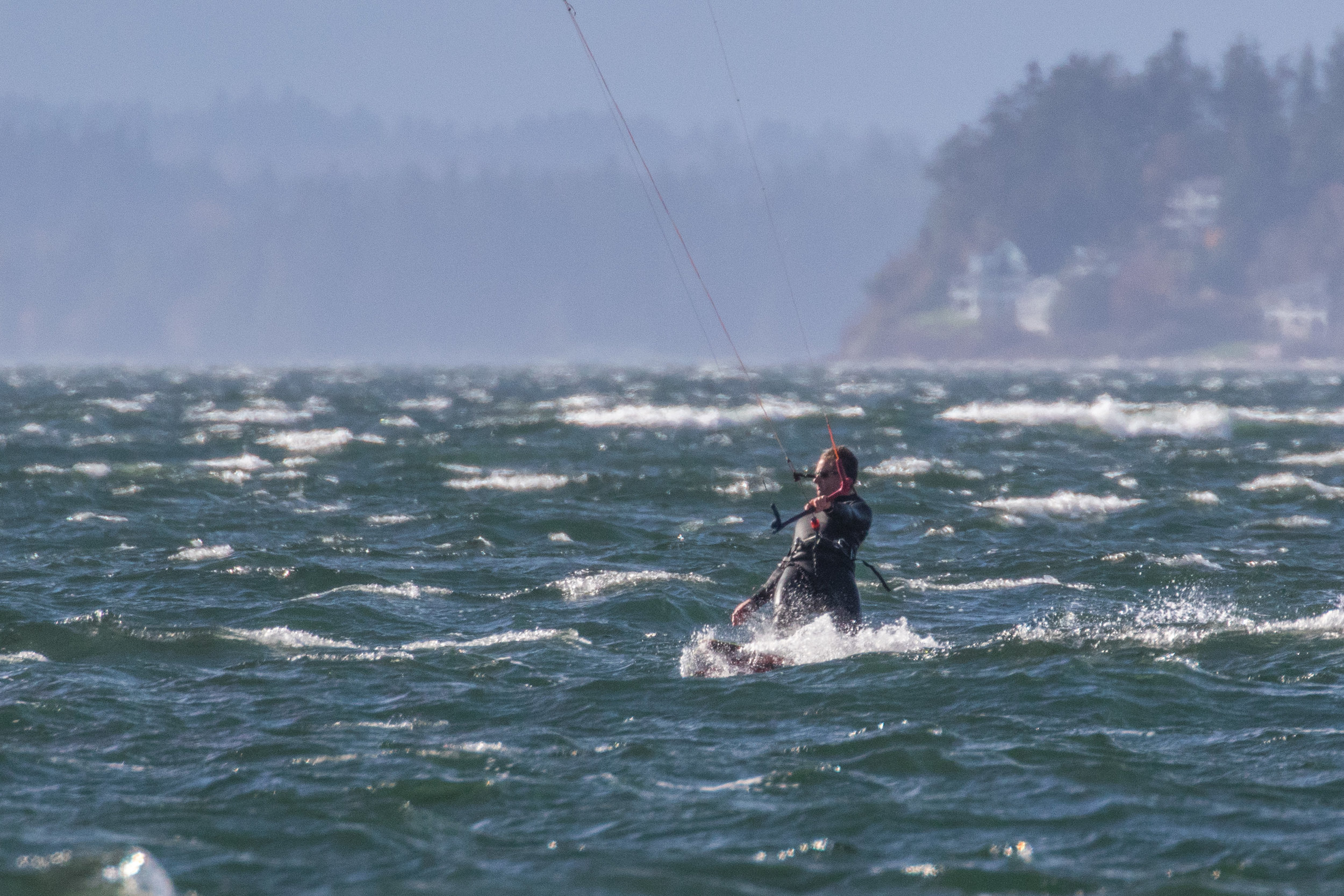 Kiteboarder on Rough Water.  Edmonds, WA