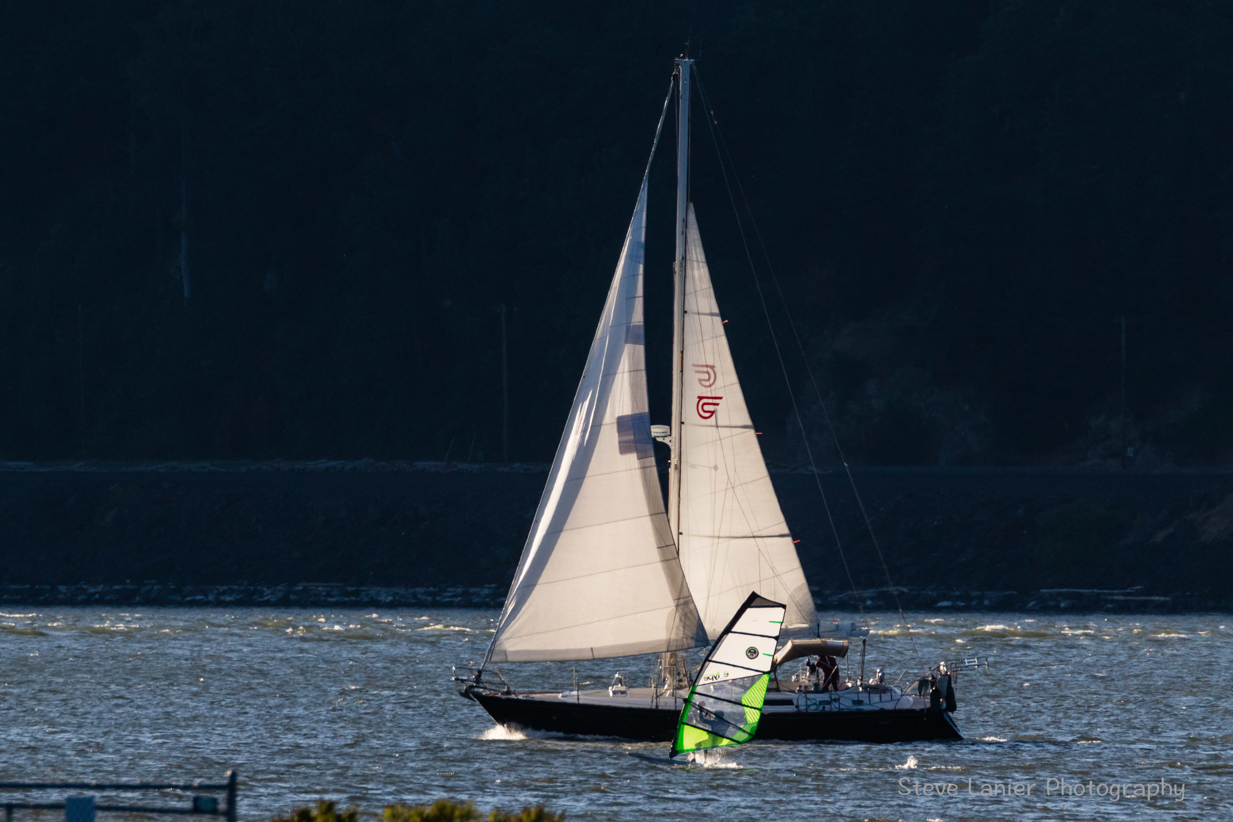 Sailboat and Sailboard.  Columbia River.