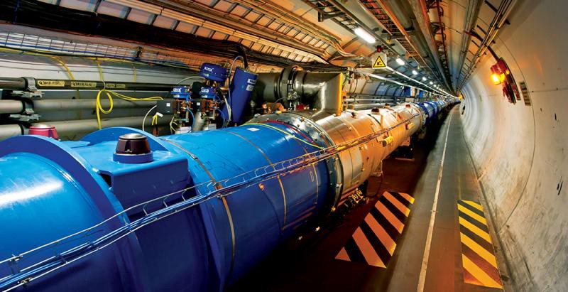 The Higgs boson is the fundamental particle that acts as a force carrier within a universal field of energy known as the Higgs field. To find and characterize this particle, an international group of scientists had to recreate conditions similar to that of the Big Bang inside the Large Hadron Collider (LHC). Given its rarity, the Higgs boson can only be traced by sorting through data collected from trillions of collisions. Image: Large Hadron Collider (LHC) at CERN “