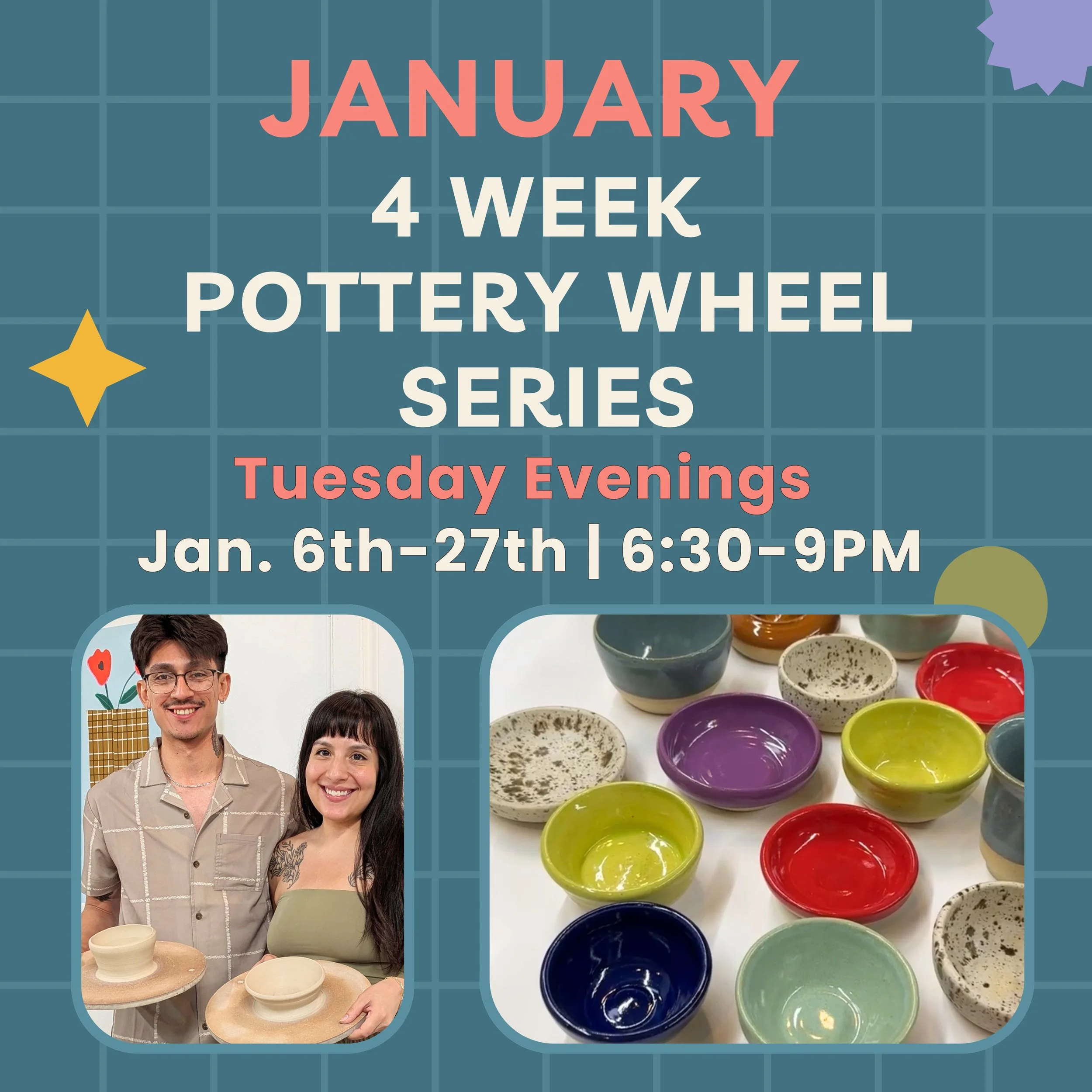 January 4 Week Pottery Wheel Series | Tuesdays, January 6th-27th 6:30PM-9PM