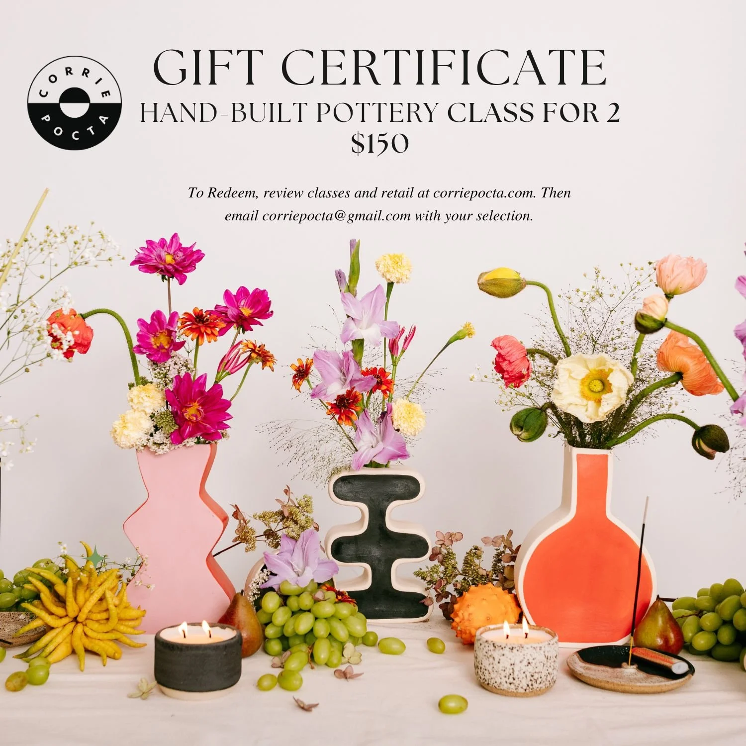 GIFT CARD- Hand-Built Pottery Class for 2
