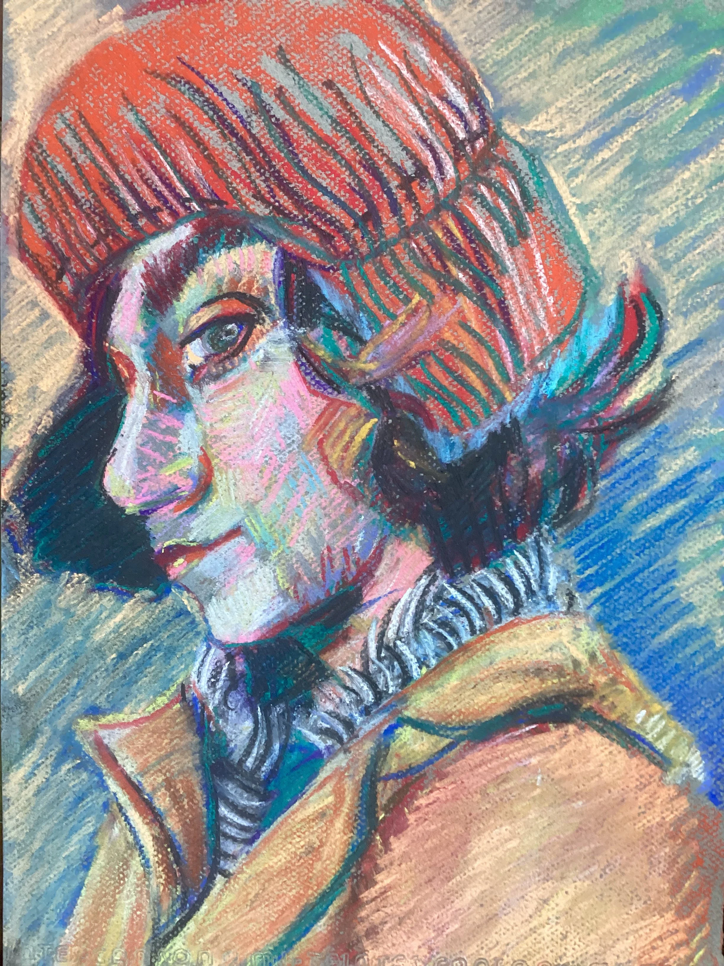 Sally in a hat pastel on paper.jpg