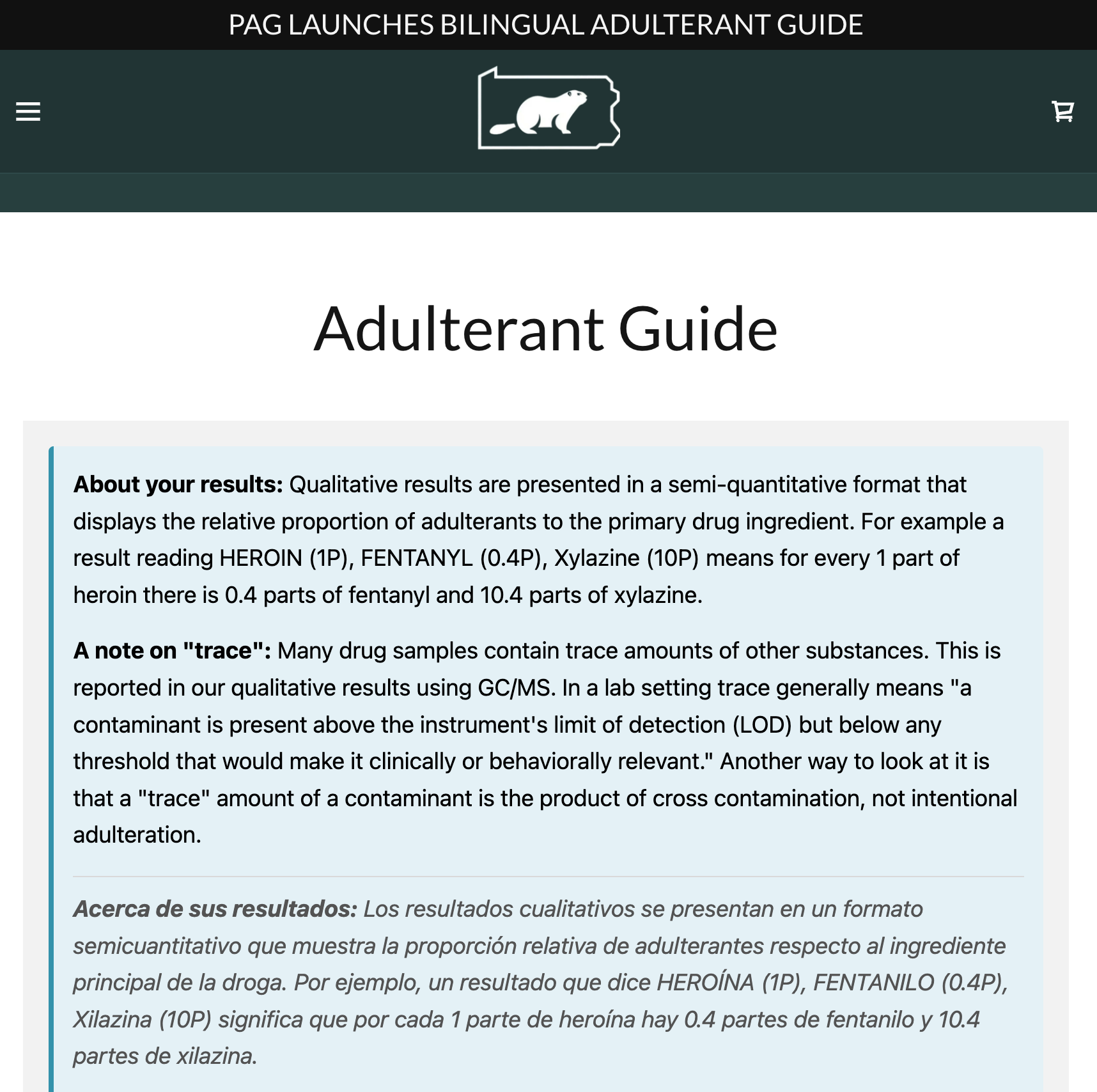 Screenshot of the website