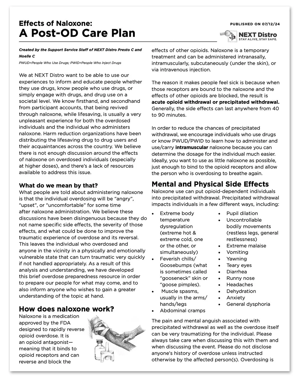 Effects of Naloxone: A post OD Care Plan (One-Sheet)