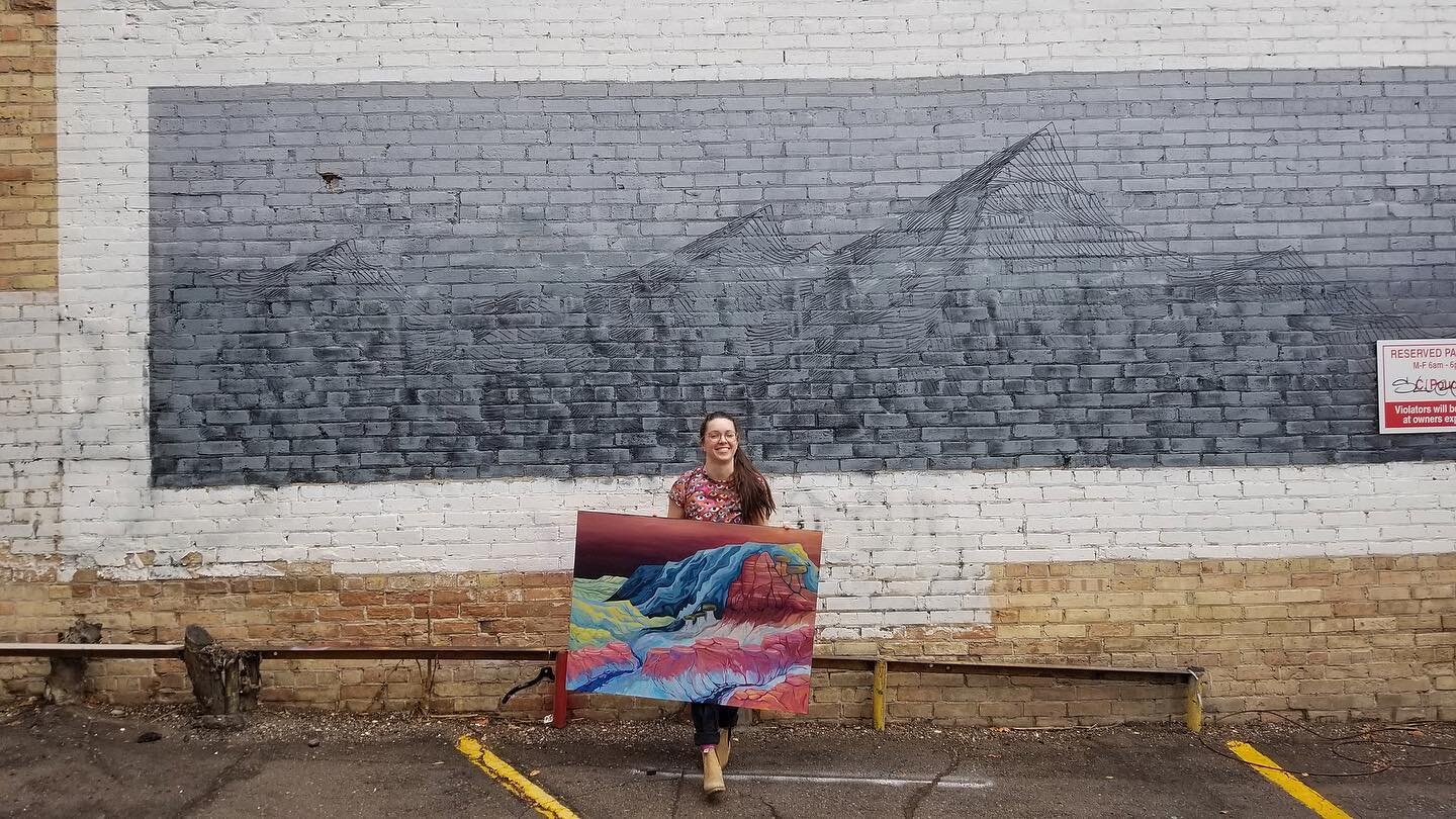 He he he (carrying large paintings around downtown after de-installing is a weird experience. Look at this mural @cafejuniperslc by @havochendricks we found!)