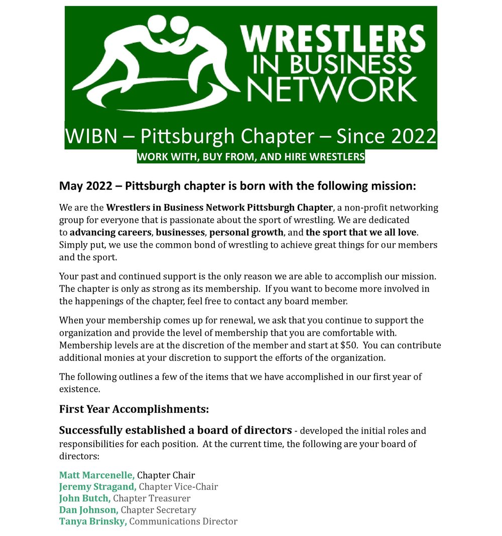 WIBN Pittsburgh Summer 2023 Newsletter — Wrestlers in Business Network