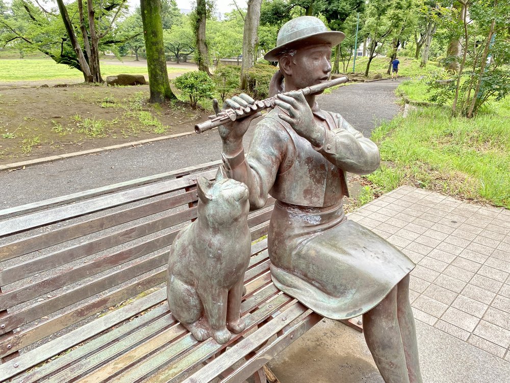 Flute player with cat