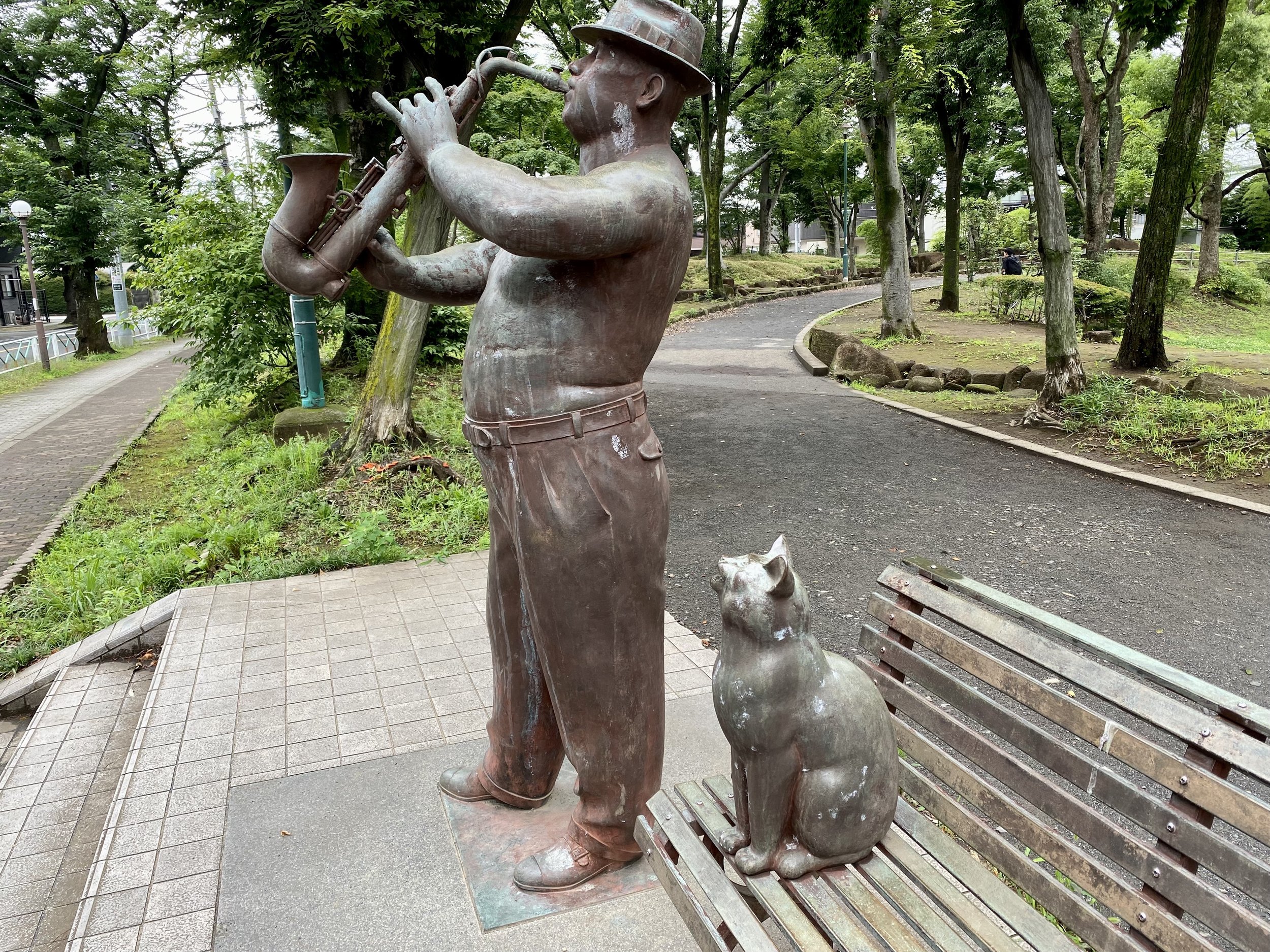 Saxophonist and Cat Statue