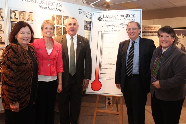 Photo from left to right: Adelia Garro Simplot, Patricia Lachiondo, Mayor Dave Bieter, Guillermo Echenique and Patty Miller at Basque Museum & Cultural Center fundraising kickoff.