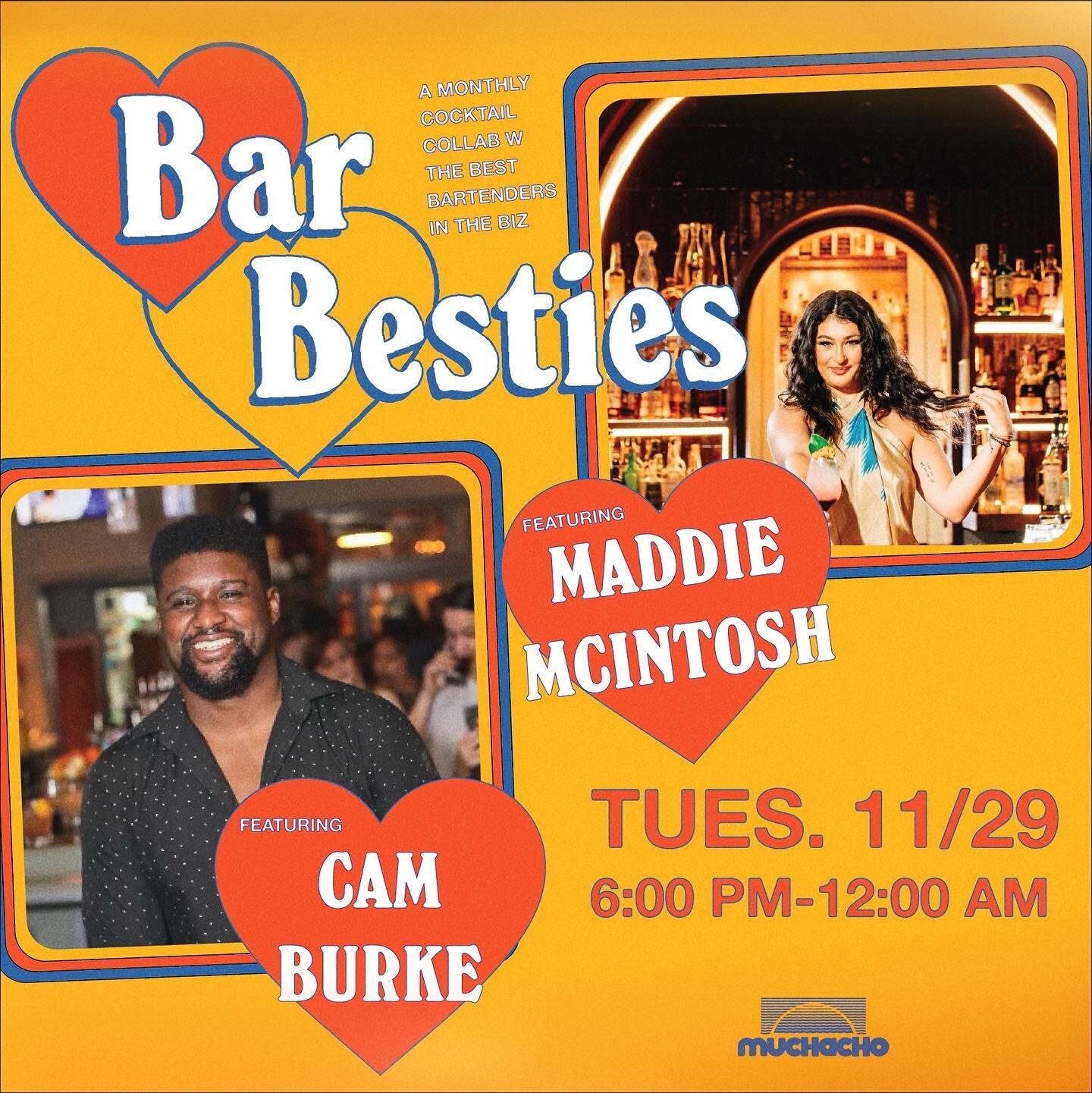 What&rsquo;s better than doing what you love with your besties? Nothing, literally n͟o͟t͟h͟i͟n͟g.
⠀
Next Tuesday (11/29) from 6p to 12a we&rsquo;re hosting Cam Burke @camthebadguy and Maddie Mcintosh @maddmaccc for this month&rsquo;s 𝐁𝐚𝐫 𝐁𝐞𝐬𝐭?