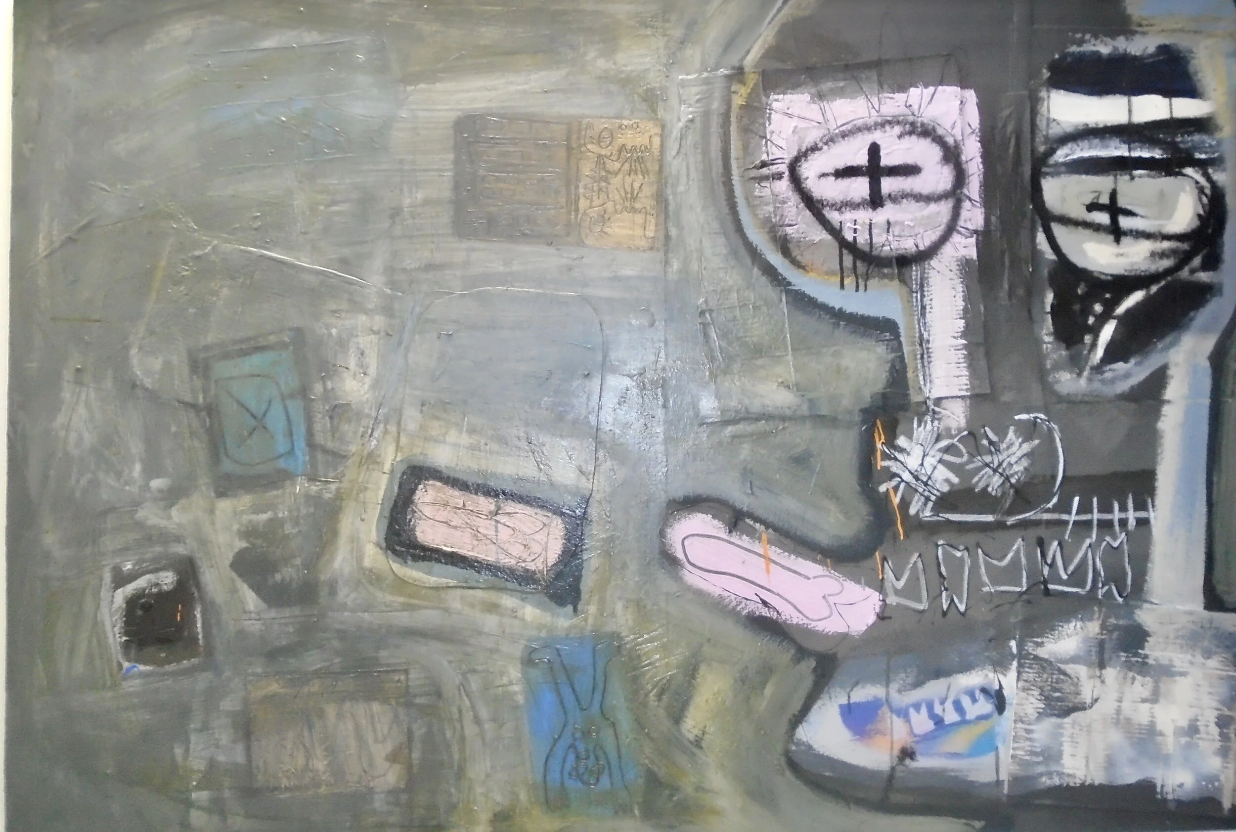 Sam WeldonDreams Make Sense. Acrylic, Gloss, Spraypaint, and Collage on Canvas. 180cm x 120cm‘Memories, experience, dreams and contemporary culture all influence my work. Themes, such as the fast-paced growth of technology and our role and interacti…