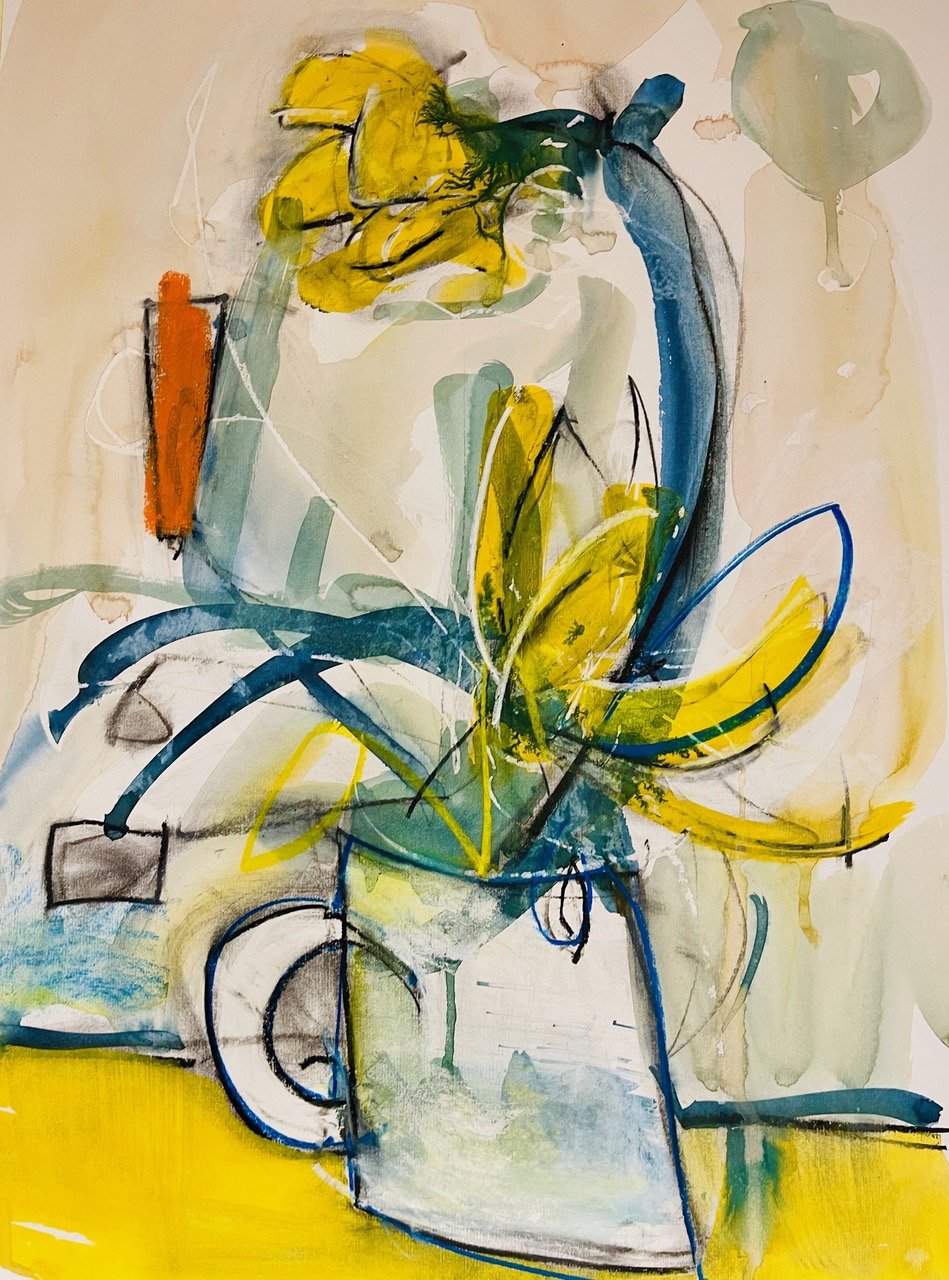 Natalie Bedford, Yellow Flowers (gouache and charcoal on paper)