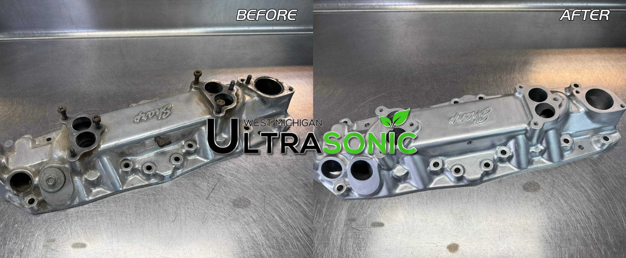 Vapor Blasting Ford Flat Head Engine Intake Manifold.