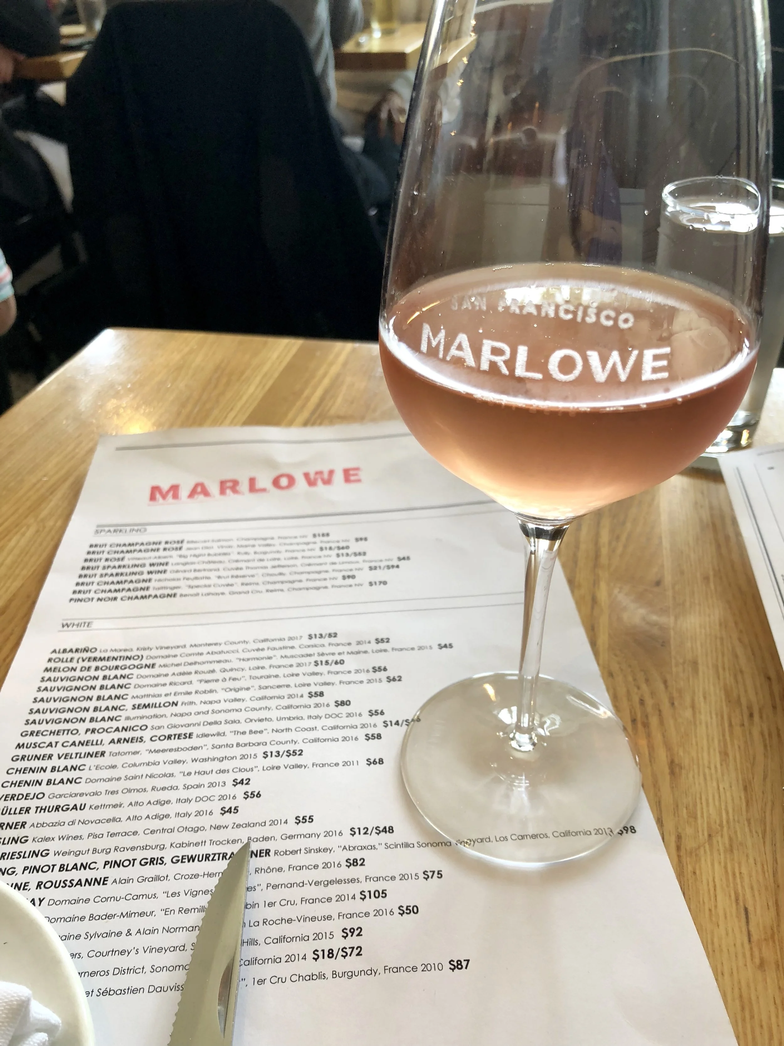 Lunchtime wine at Marlowe, San Francisco.