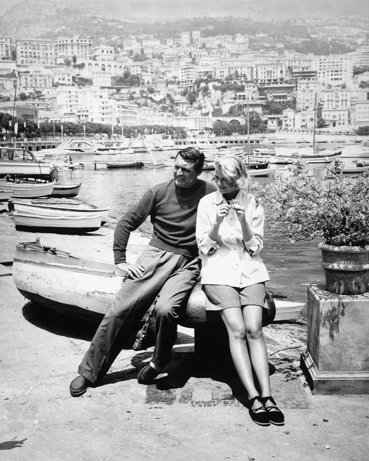 Cary Grant and Grace Kelly on set for To Catch a Thief (1955).