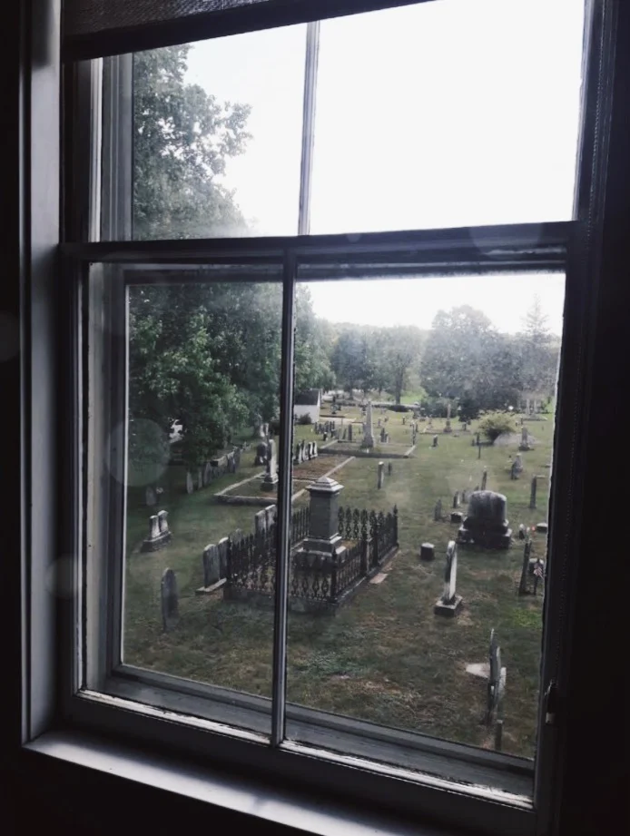 The view of a cemetary from the Harvard General Store in Harvard, MA where they filmed scenes for the upcoming Little Women movie. Photo courtesy of Sam Cohen.