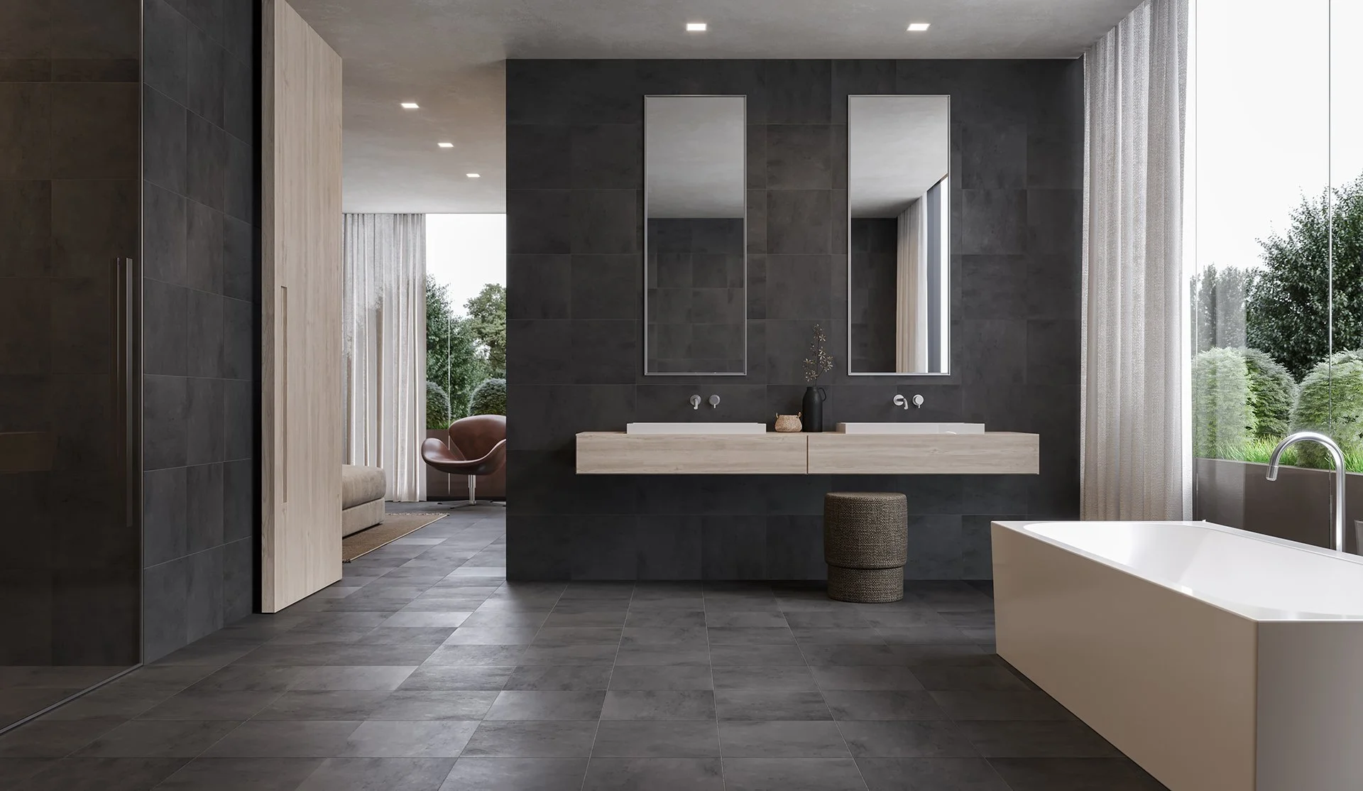 4000-0017-0_13 x 13 in_33 x 33 cm_Cinq Black Matte Pressed Glazed Porcelain Tile_Lifestyle_CAM_01.jpg