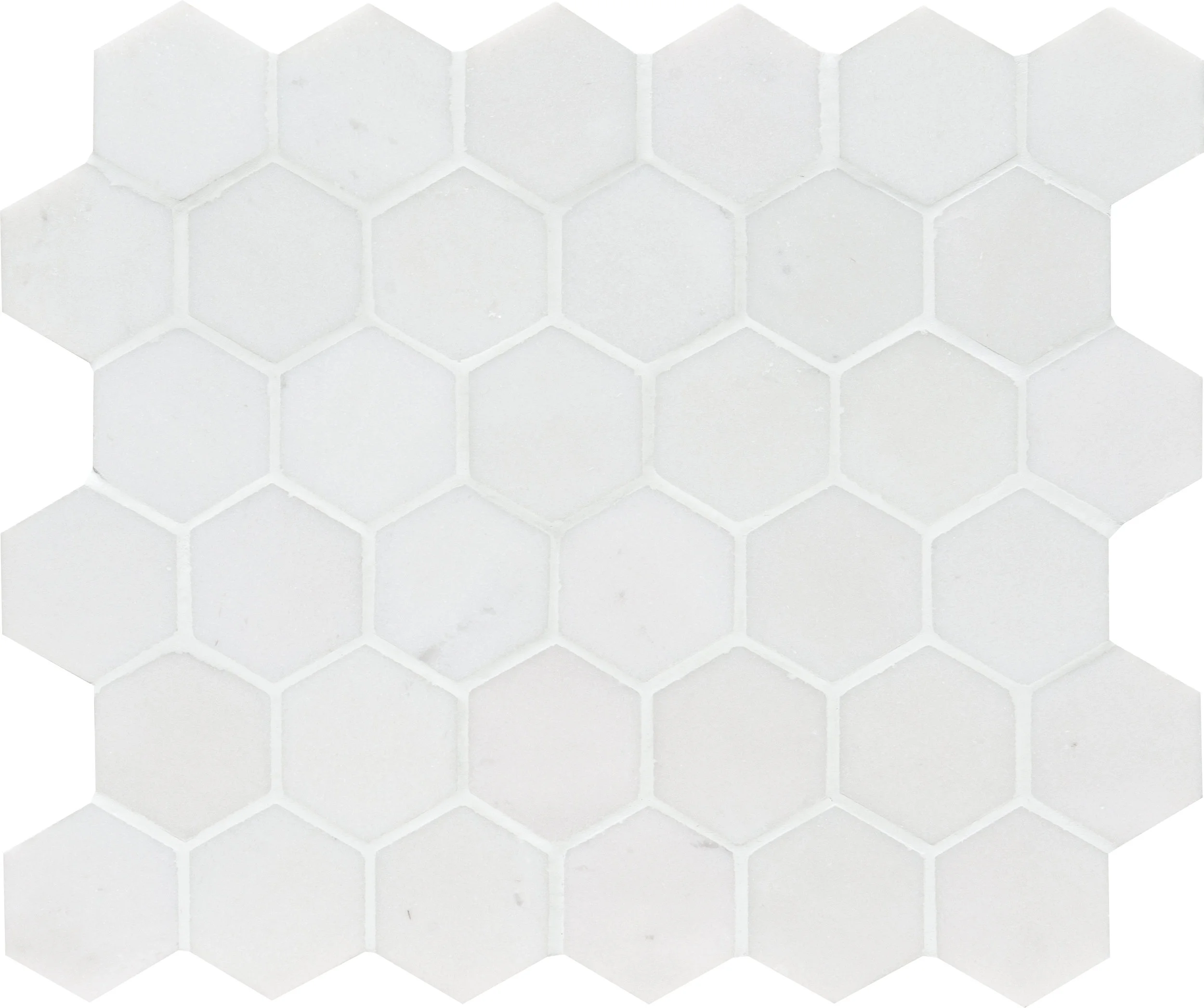 MS01336 aspen white honed hexagon 2” - 10 3/8”x12x3/8” sheets